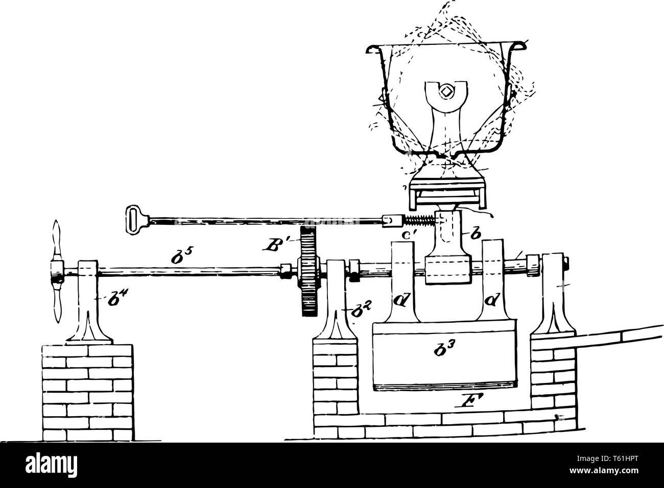 This illustration represents Reversible Enameling Cradle which used to decorate glass vessels during the Roman period vintage line drawing or engravin Stock Vector