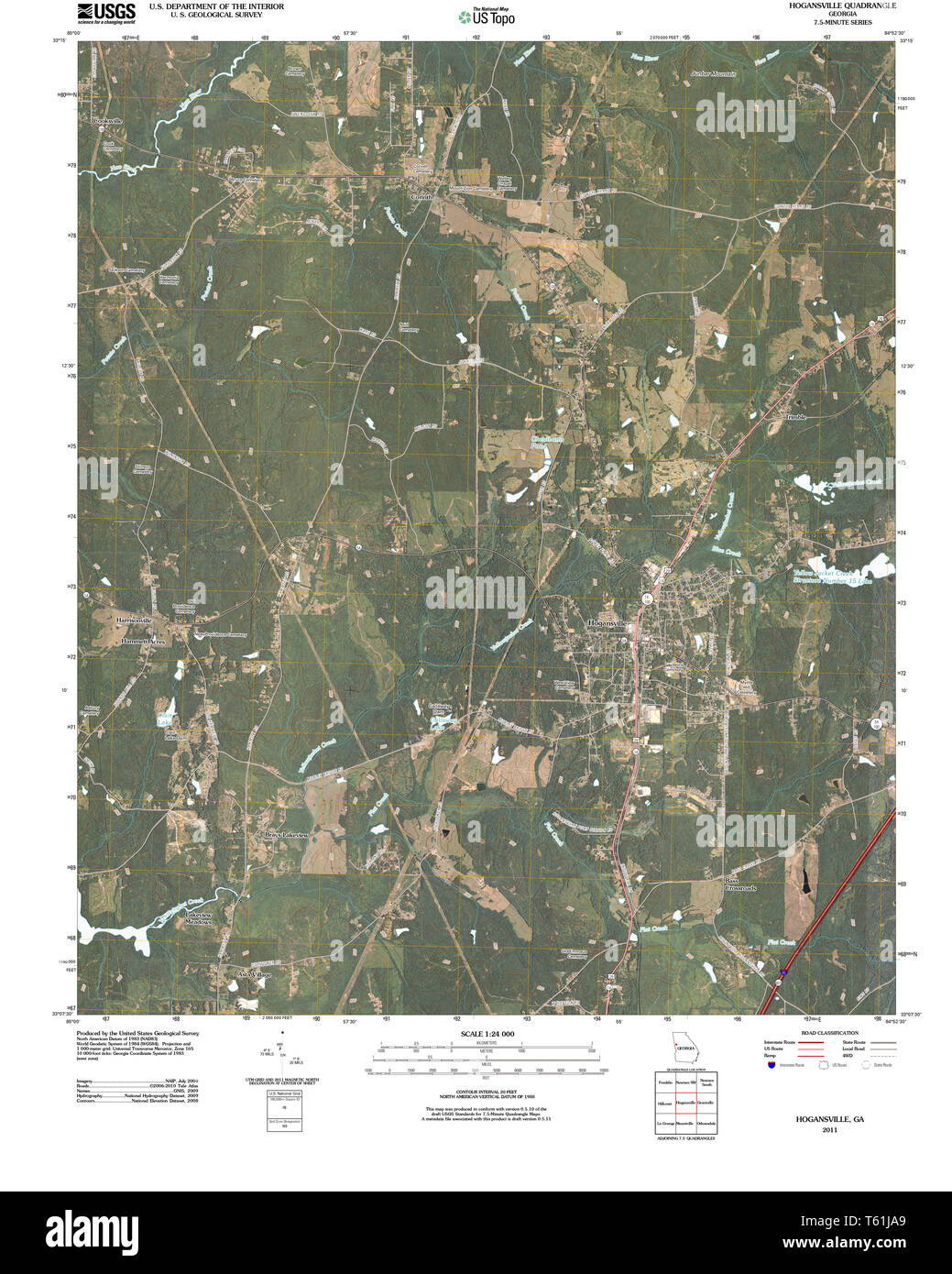 USGS TOPO Map Georgia GA Hogansville 20110316 TM Restoration Stock Photo