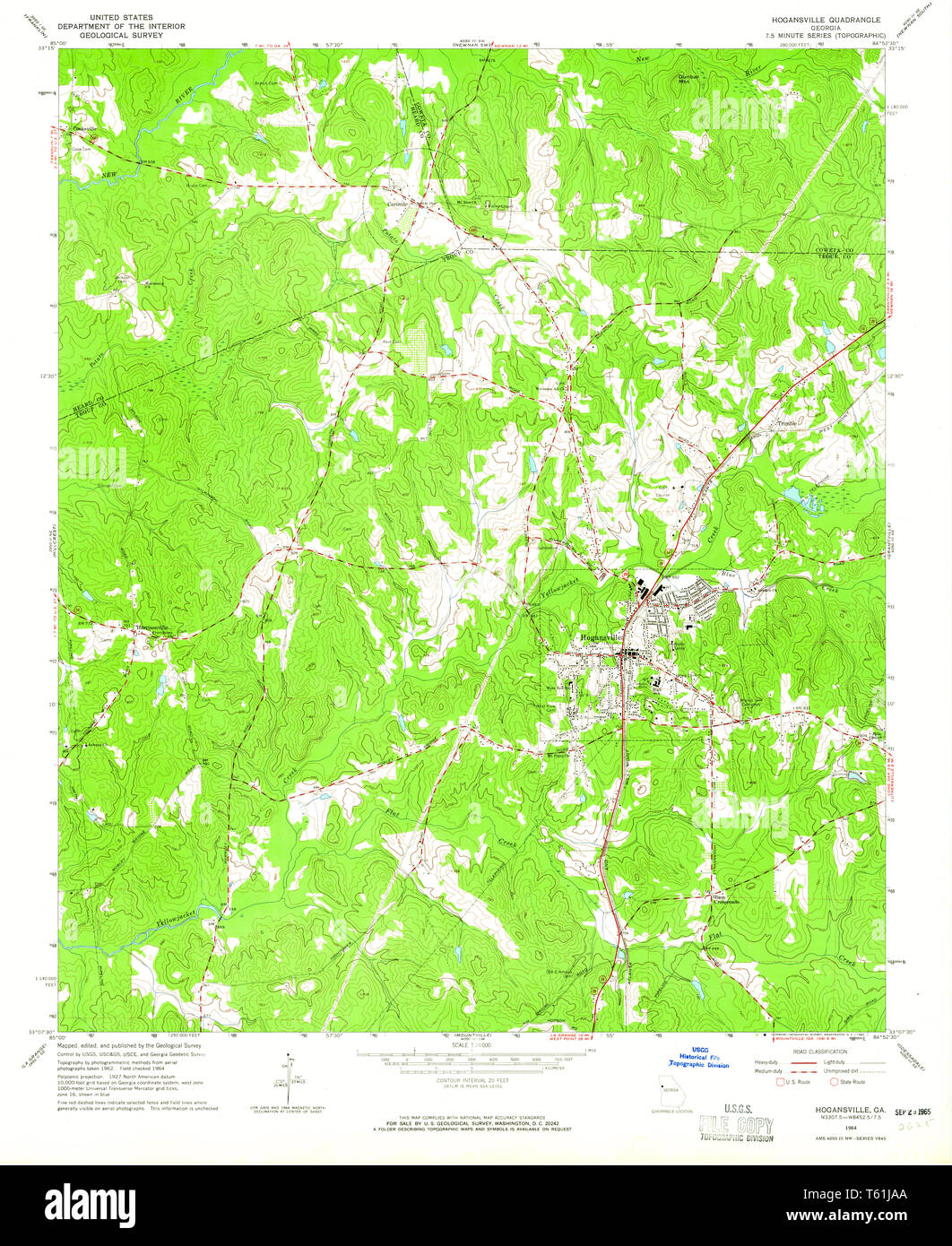 USGS TOPO Map Georgia GA Hogansville 245953 1964 24000 Restoration Stock Photo