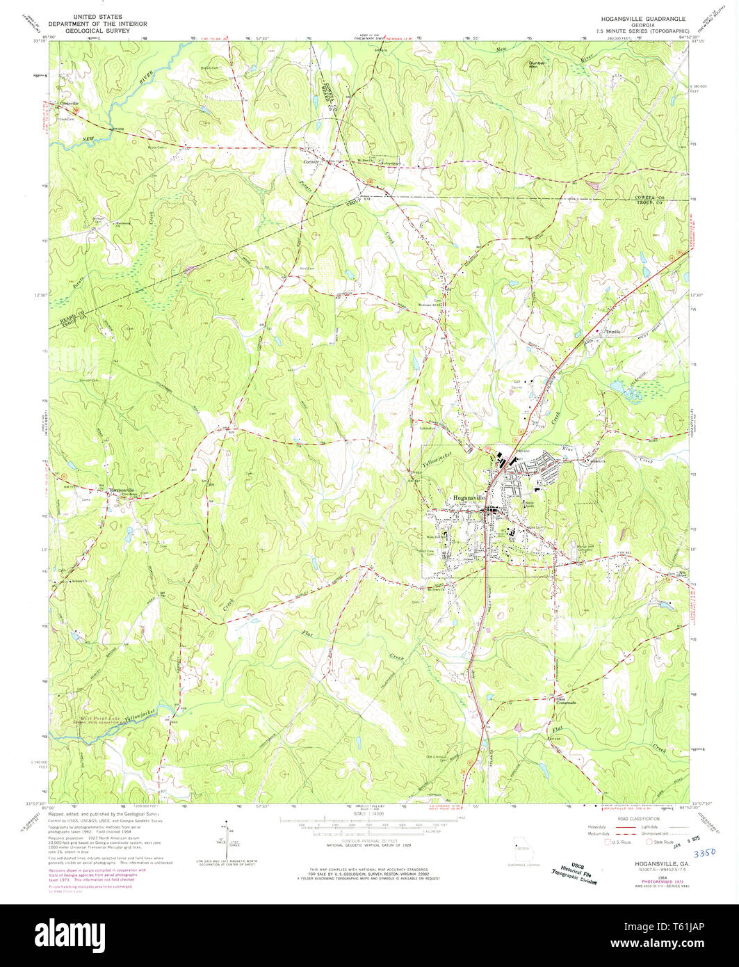 USGS TOPO Map Georgia GA Hogansville 245954 1964 24000 Restoration Stock Photo