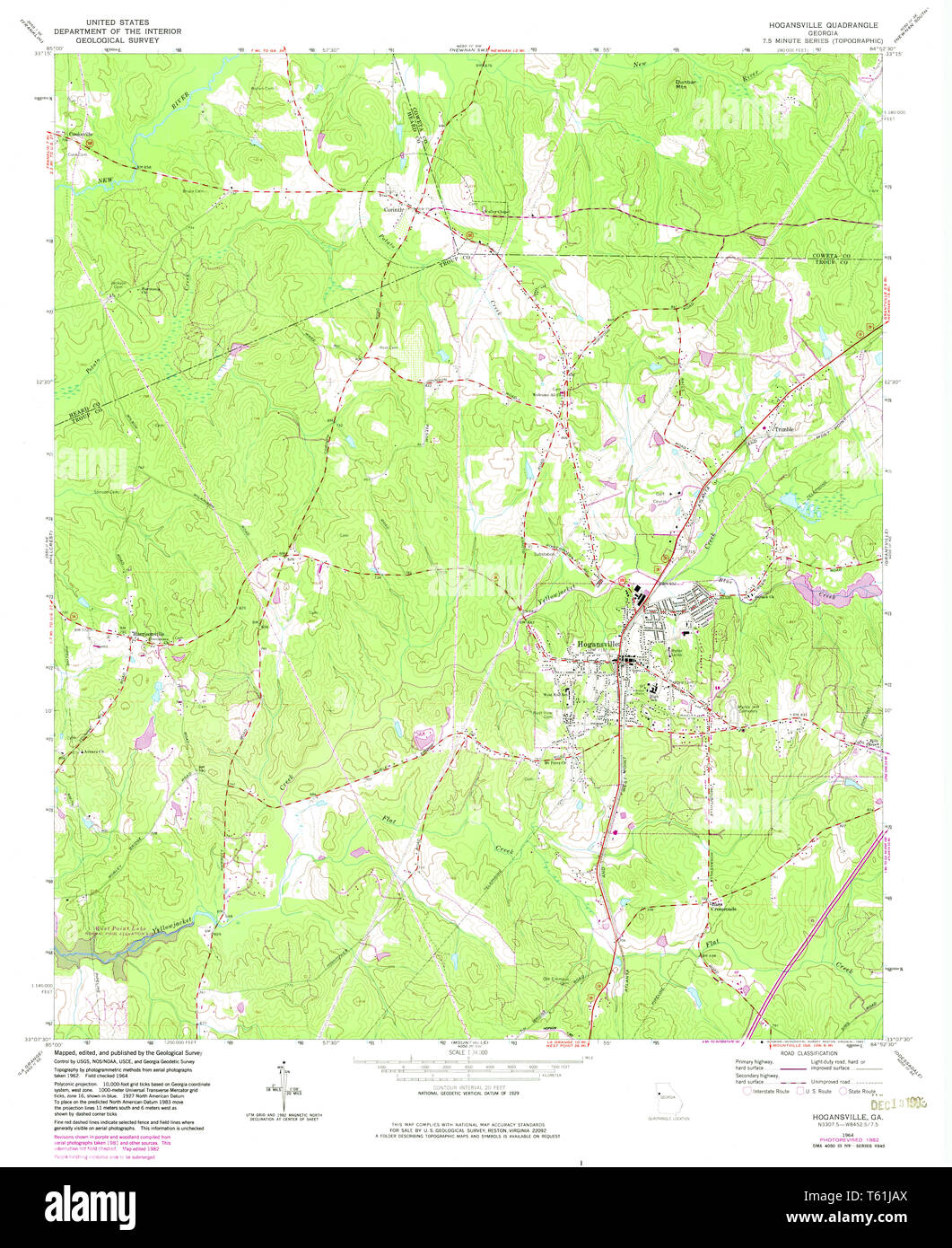 USGS TOPO Map Georgia GA Hogansville 245955 1964 24000 Restoration Stock Photo
