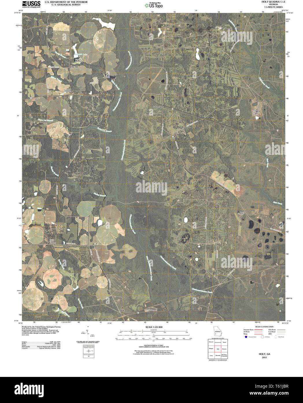 USGS TOPO Map Georgia GA Holt 20110314 TM Restoration Stock Photo