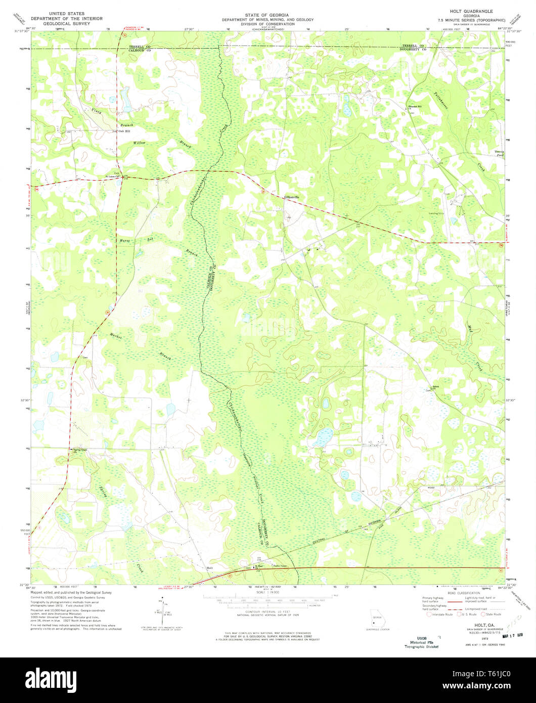 USGS TOPO Map Georgia GA Holt 245958 1973 24000 Restoration Stock Photo