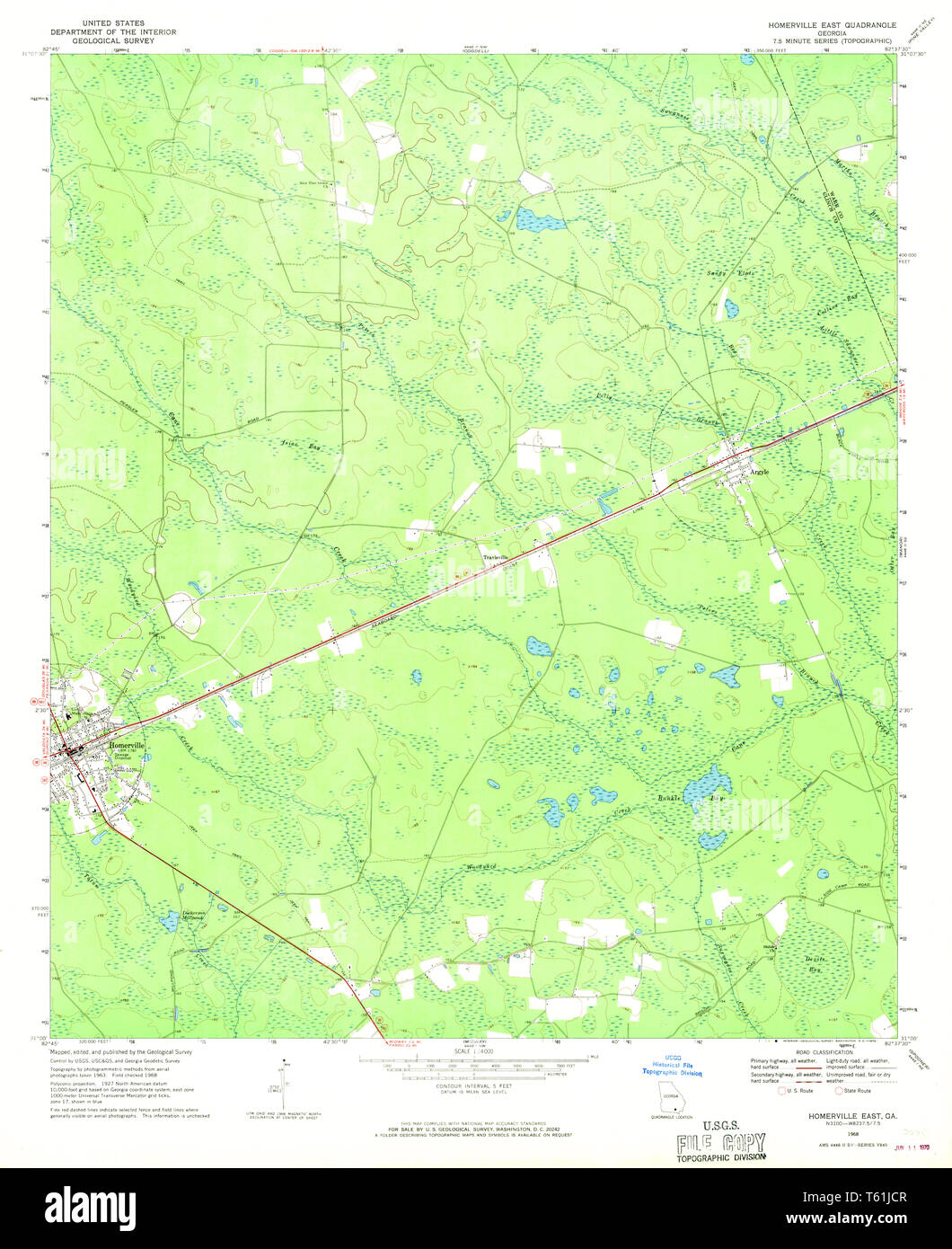 Usgs Topo Map Georgia Ga Homerville East 245963 1968 24000 Restoration T61JCR 