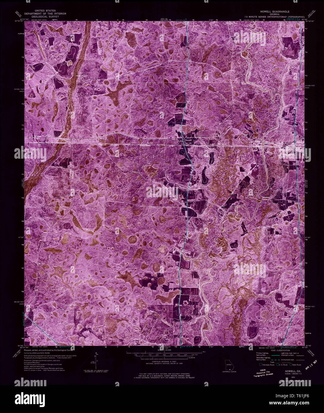 USGS TOPO Map Georgia GA Howell 245977 1971 24000 Inverted Restoration Stock Photo