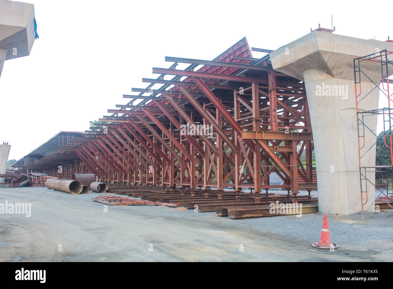 The cross bridge construction for transportation support. Stock Photo