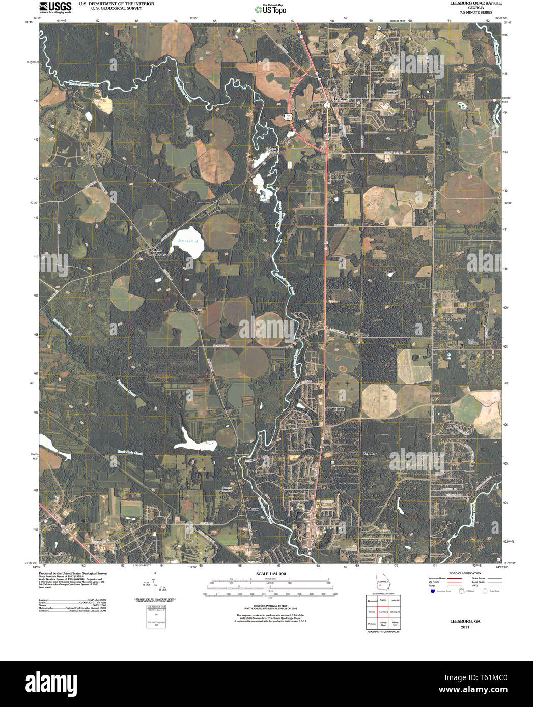 USGS TOPO Map Georgia GA Leesburg 20110314 TM Restoration Stock Photo