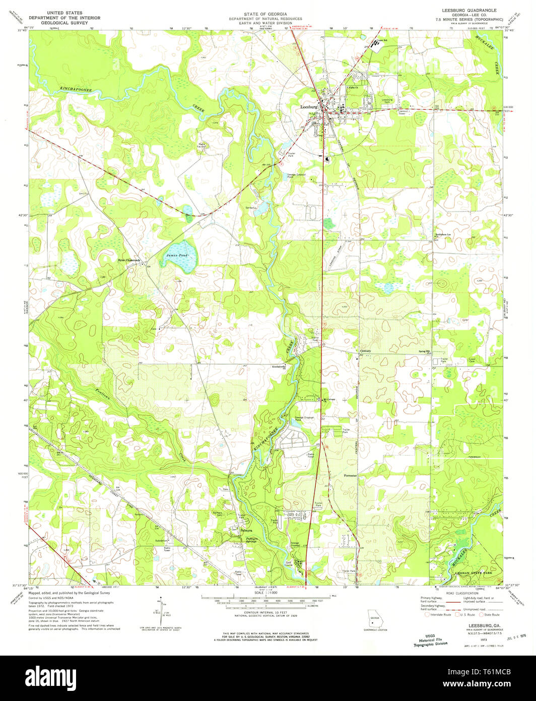 USGS TOPO Map Georgia GA Leesburg 246155 1973 24000 Restoration Stock Photo