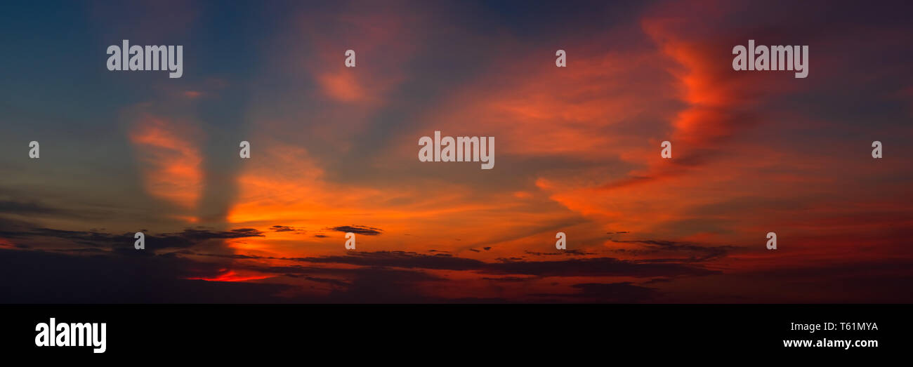 Panoramic beautiful colorful golden hour twilight sky. Beautiful cloud and  sky nature background in magic hour. Amazing colorful sky and dramatic suns  Stock Photo - Alamy