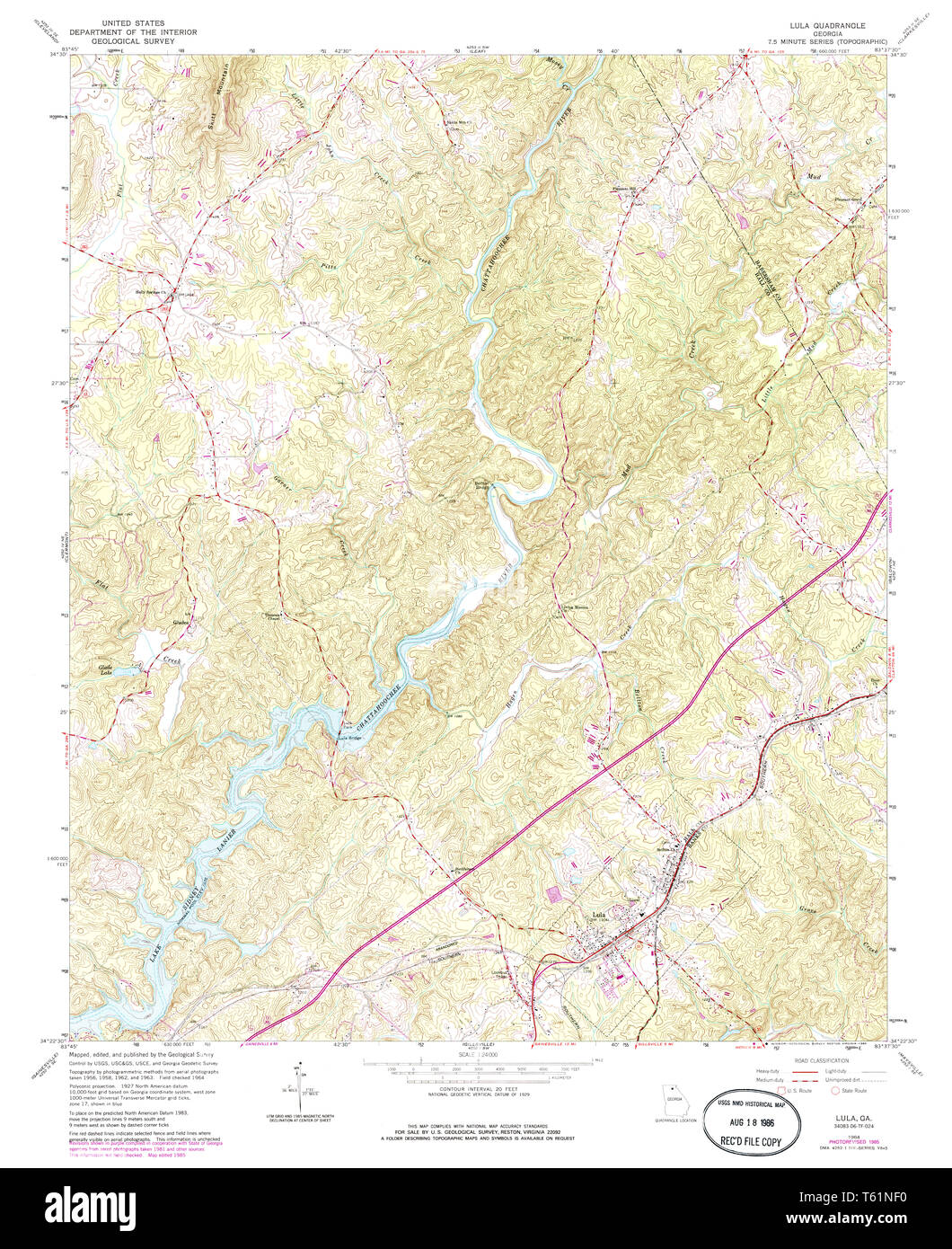 USGS TOPO Map Georgia GA Lula 246219 1964 24000 Restoration Stock Photo