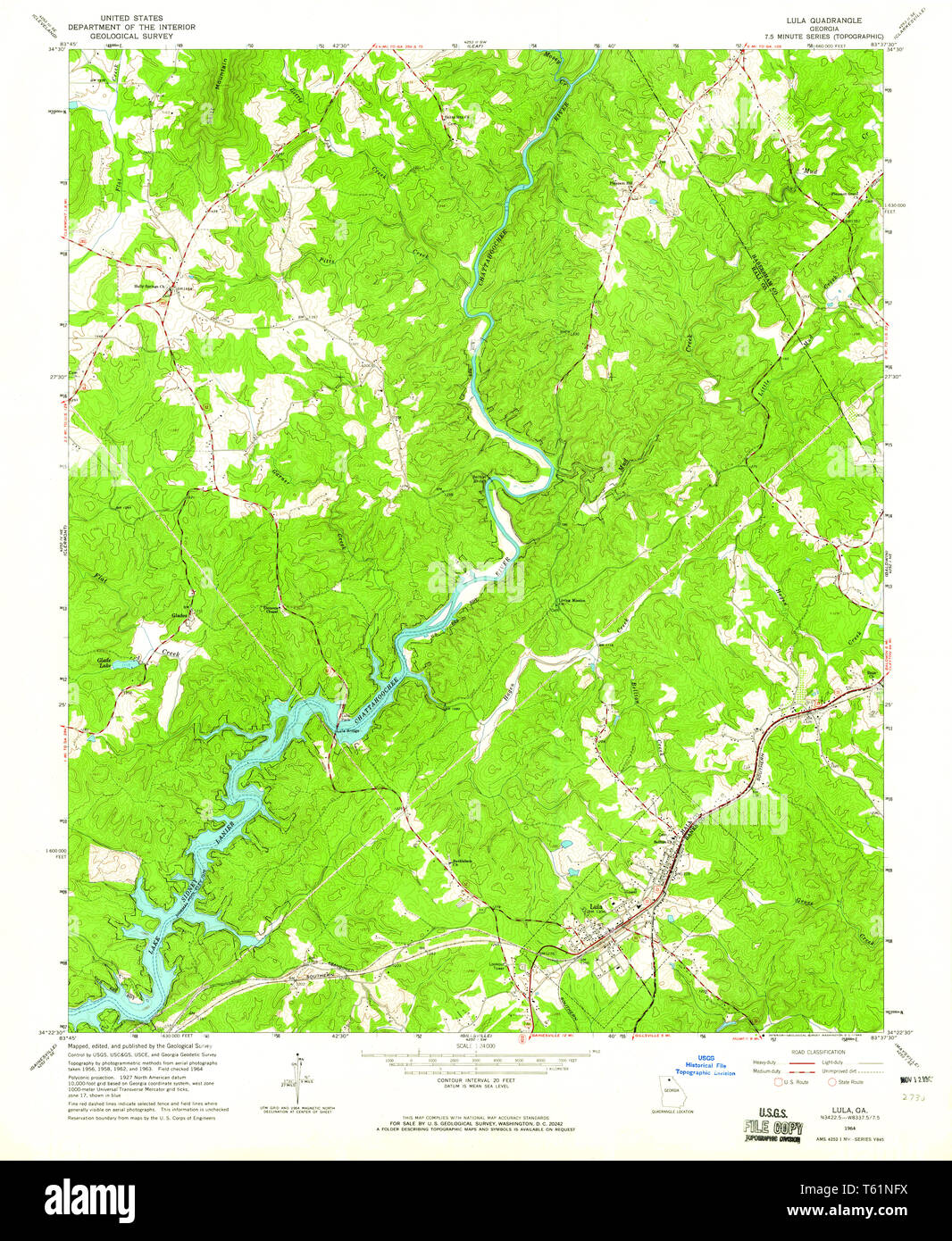 USGS TOPO Map Georgia GA Lula 246221 1964 24000 Restoration Stock Photo