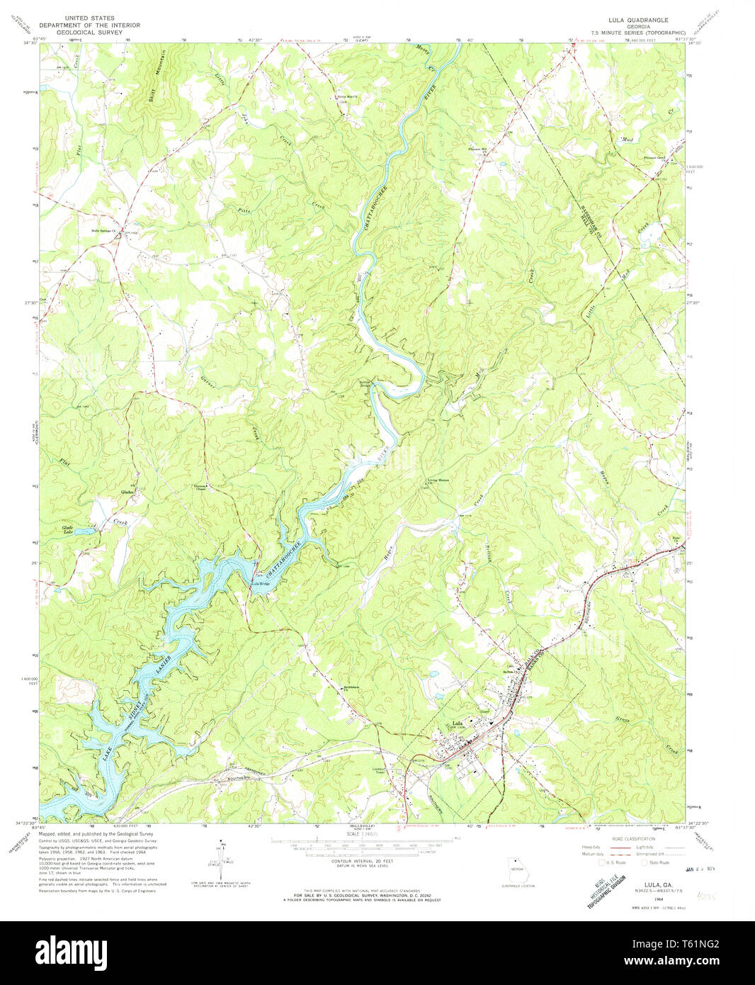 USGS TOPO Map Georgia GA Lula 246222 1964 24000 Restoration Stock Photo