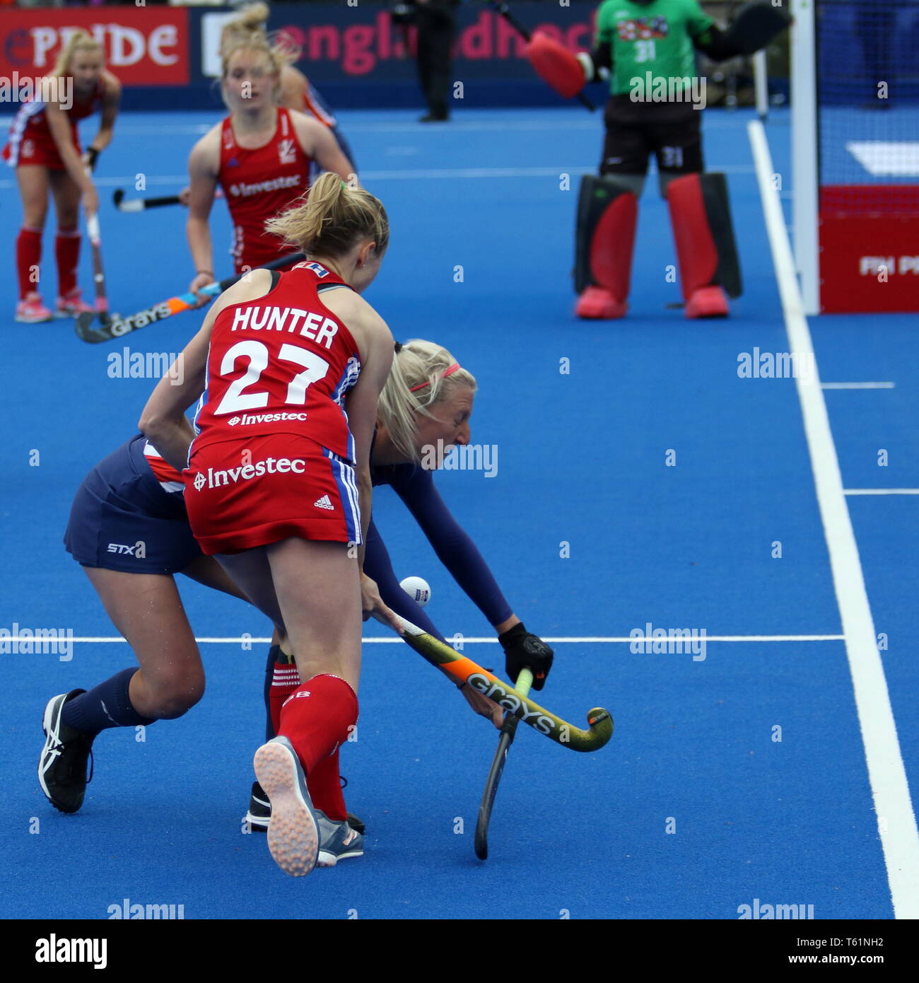 Jo Hunter (GBR) in the 2019 FIH Pro League Great Britain v United States women’s hockey match at Queens Elizabeth Olympic Park, London. Stock Photo