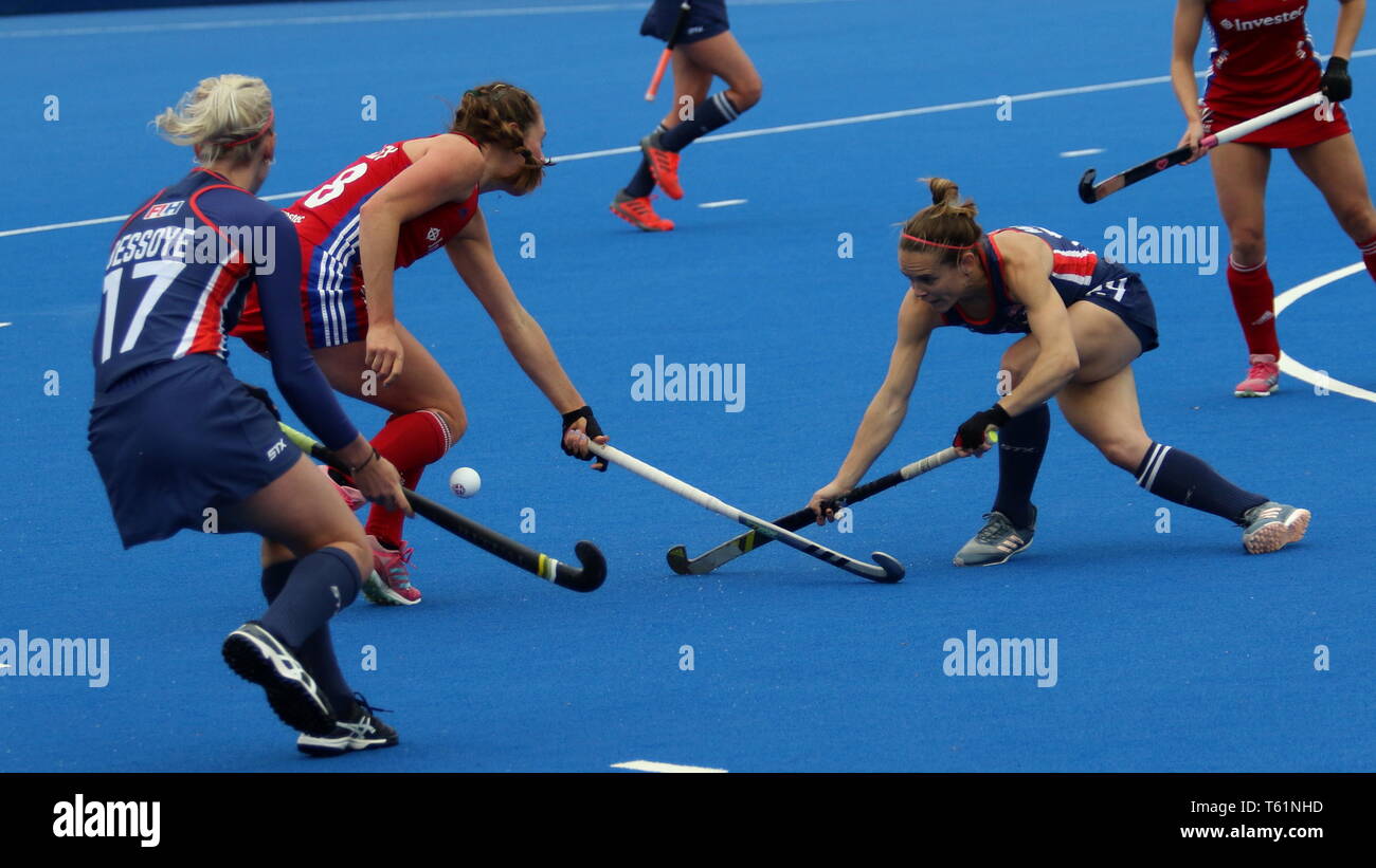 Giselle Ansley (GBR) the 2019 FIH Pro League Great Britain v United States women’s hockey match at Queens Elizabeth Olympic Park, London. Stock Photo