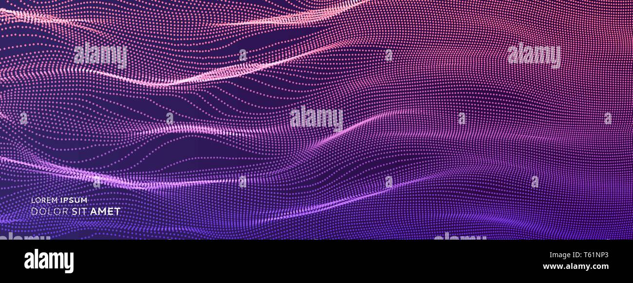 Abstract science or technology background. Graphic design. Network illustration with particle. 3D grid surface. Stock Vector