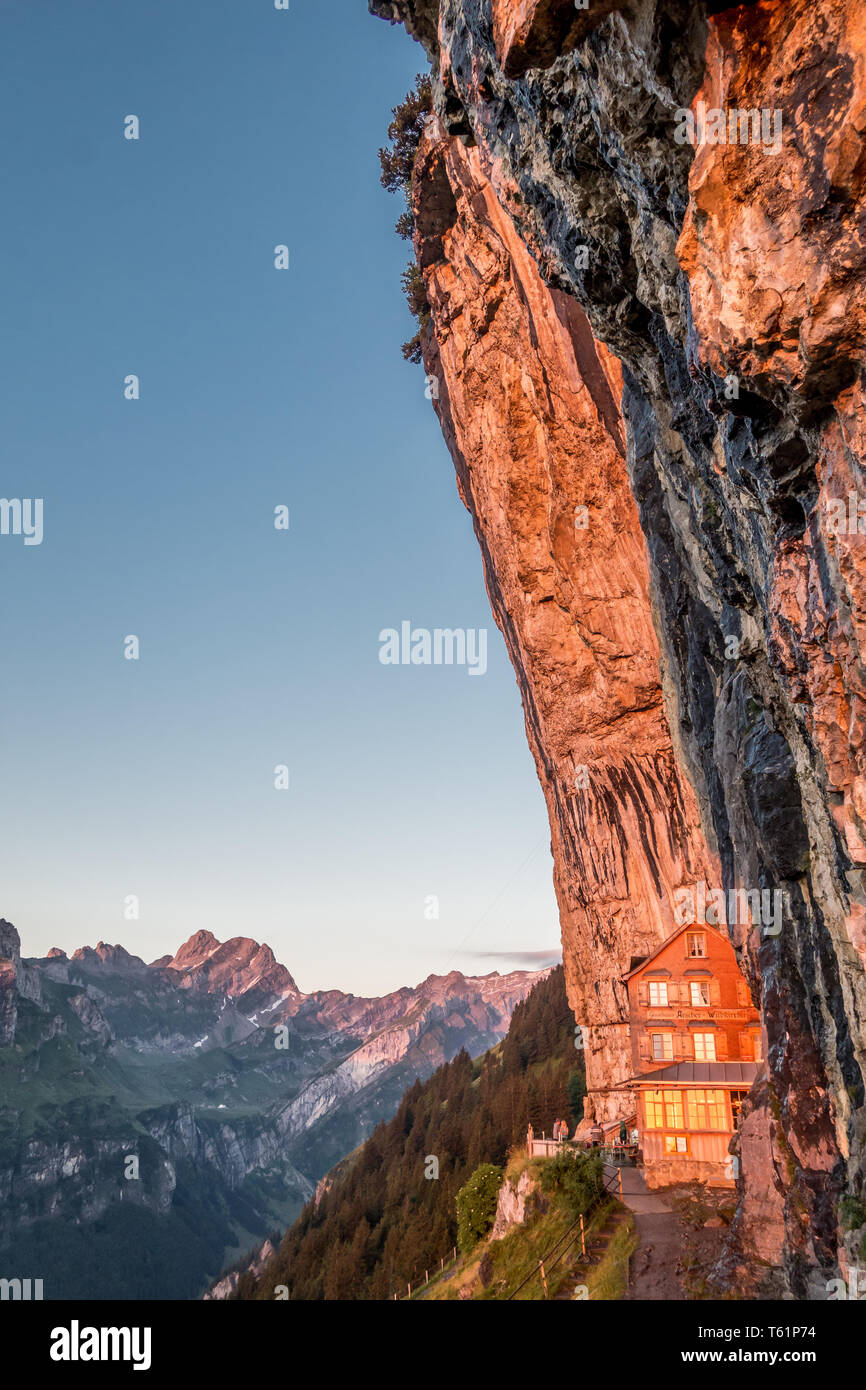 The Famous Aescher Mountain Restaurant in Appenzell, Switzerland Stock Photo