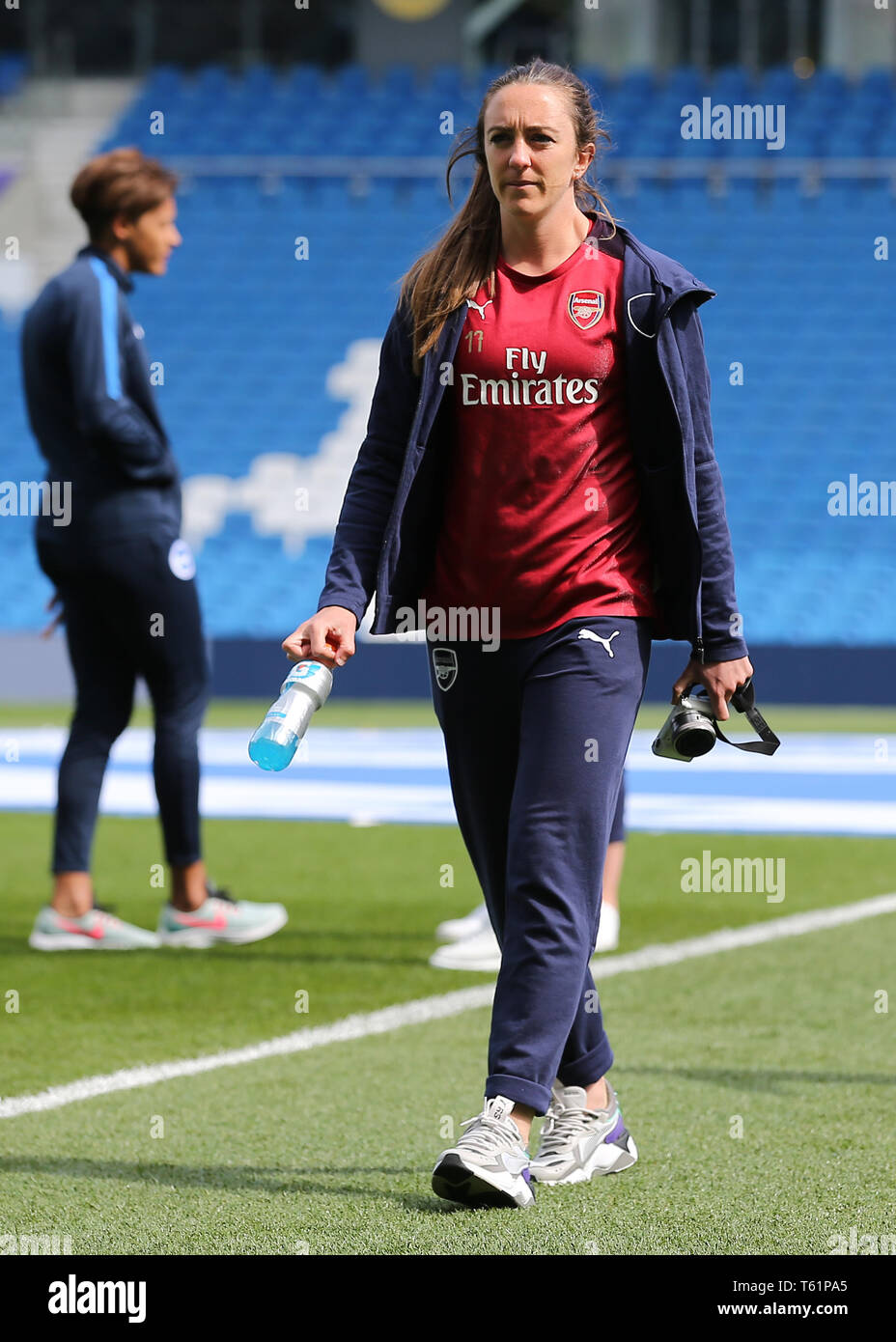 Arsenal's Lisa Evans inspects the pitch before kick off during the FA Women's Super League match at the AMEX Stadium, Brighton. Stock Photo
