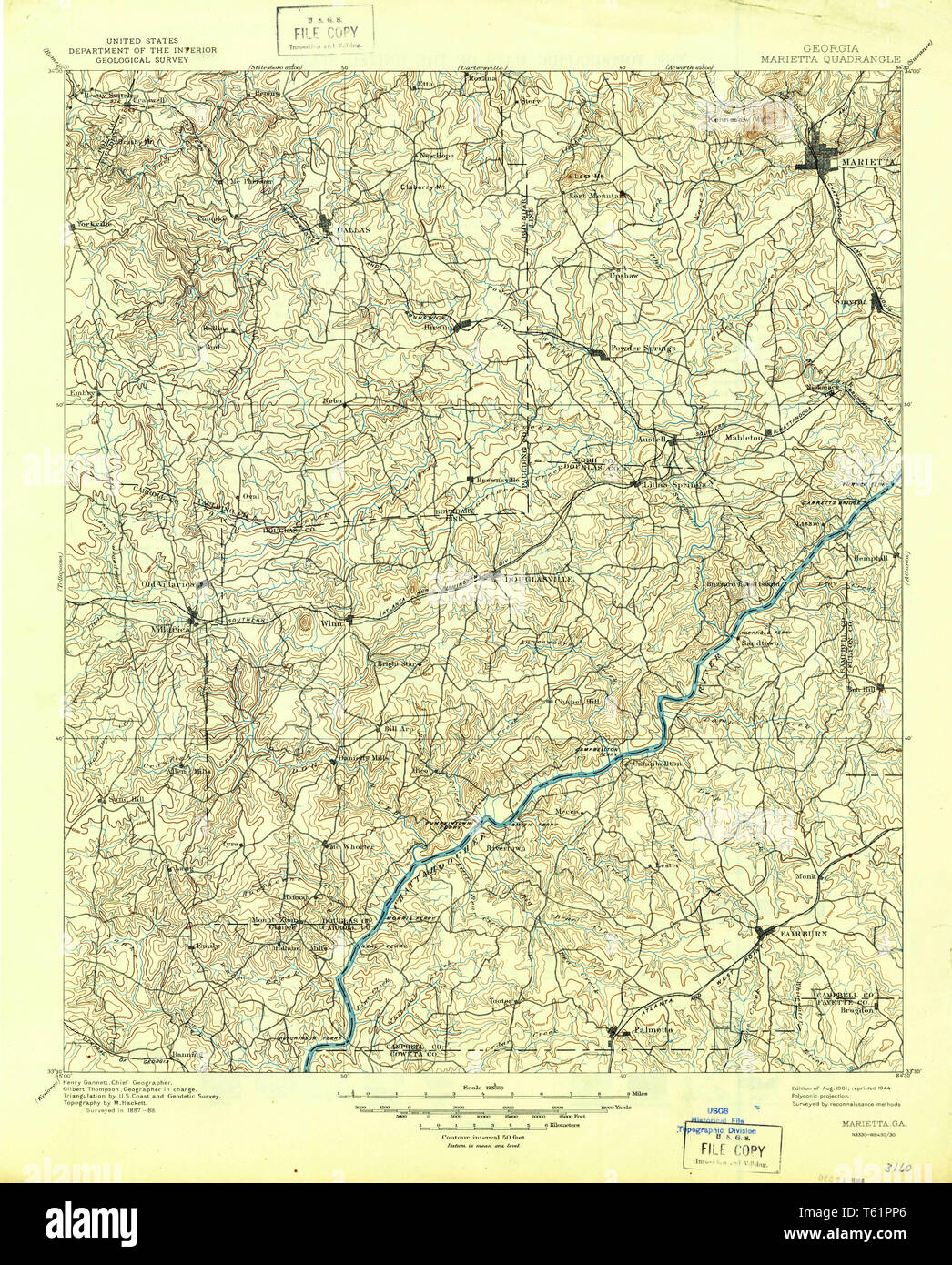 USGS TOPO Map Georgia GA Marietta 247754 1901 125000 Restoration Stock Photo