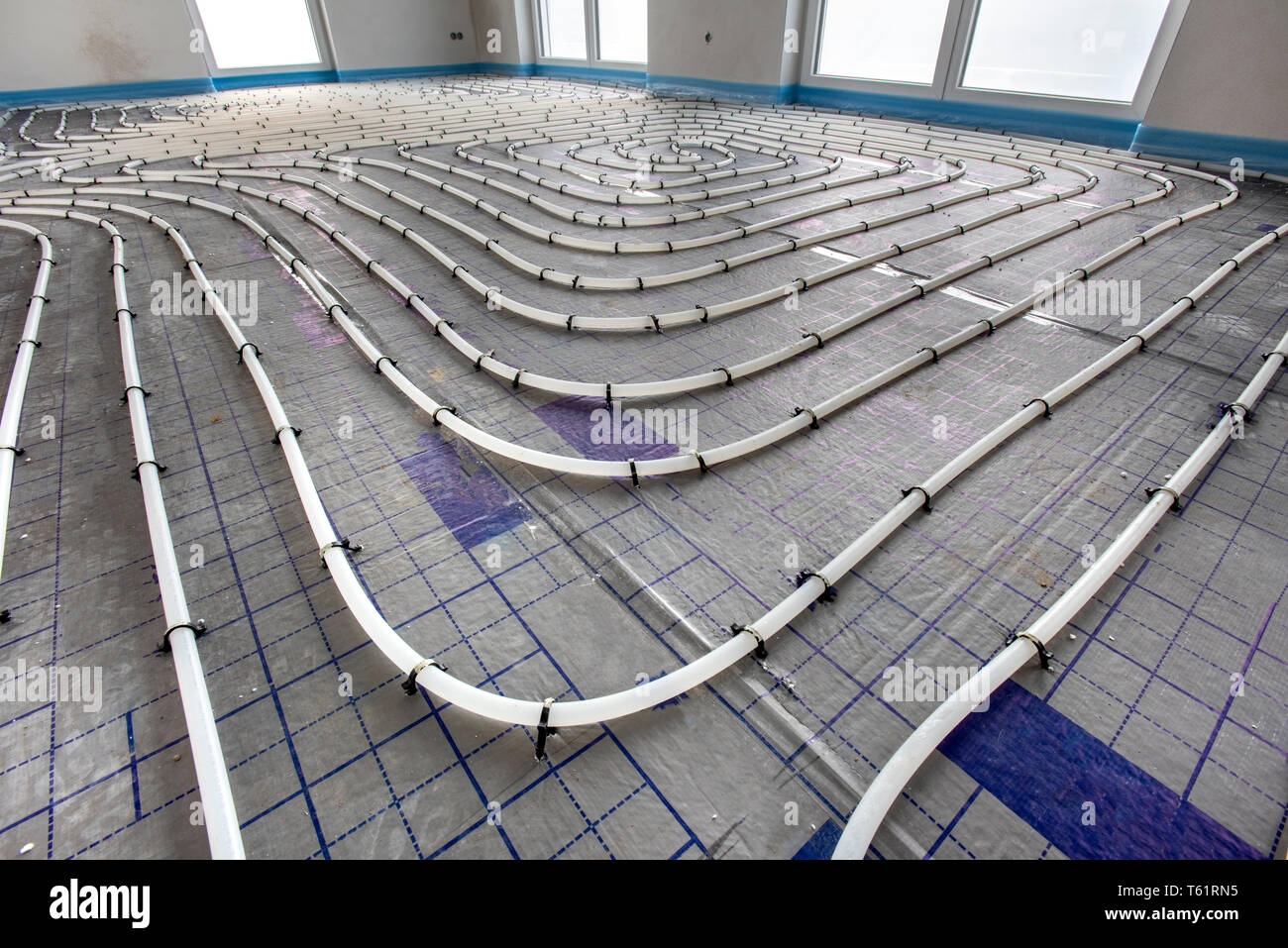 underfloor heating system in new built residential house Stock Photo
