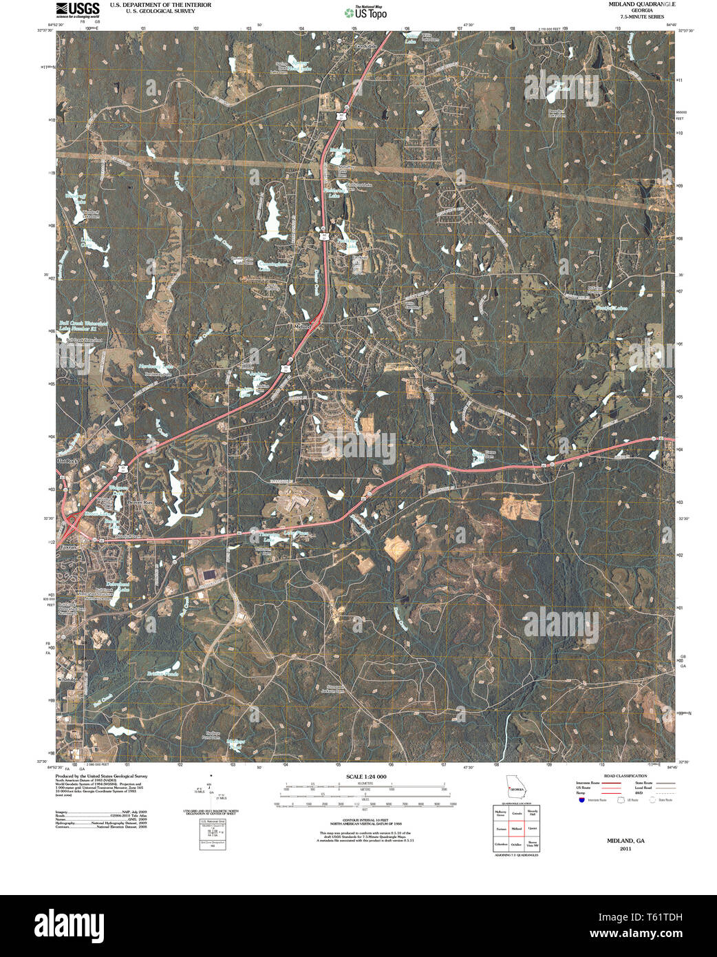 USGS TOPO Map GA Midland 20110304 TM Restoration Stock Photo