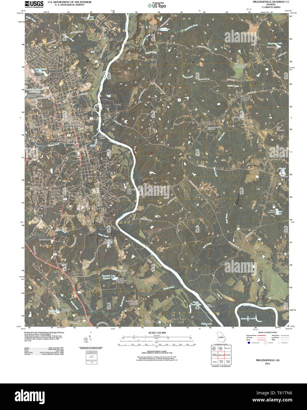 USGS TOPO Map Georgia GA Milledgeville 20110302 TM Restoration Stock Photo