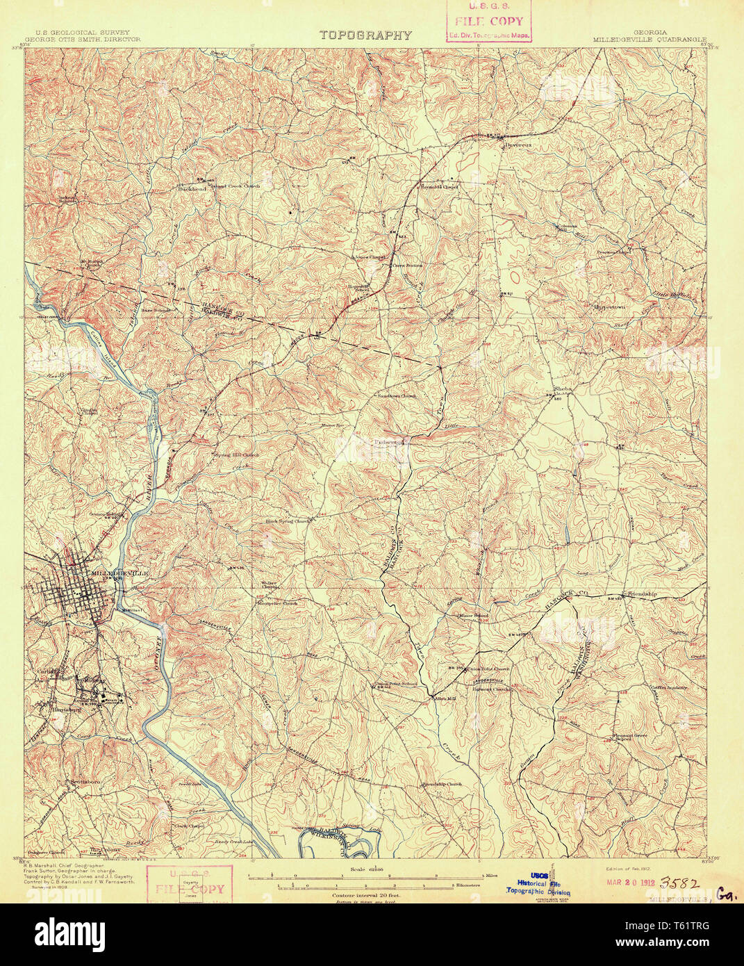 USGS TOPO Map Georgia GA Milledgeville 247515 1912 62500 Restoration Stock Photo