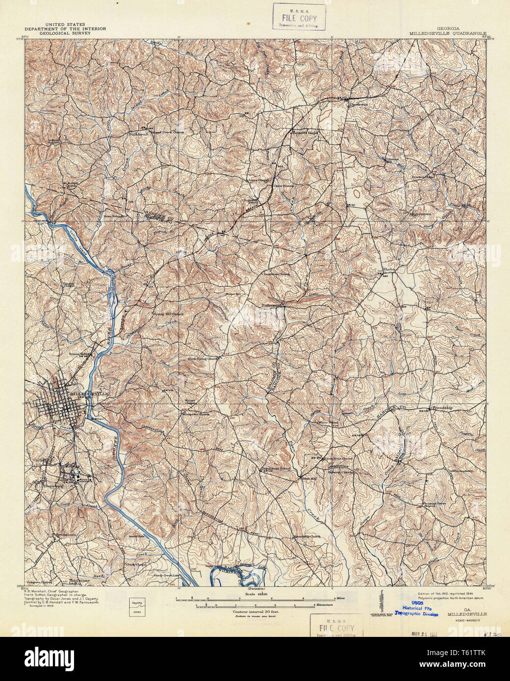 USGS TOPO Map Georgia GA Milledgeville 247518 1912 62500 Restoration Stock Photo