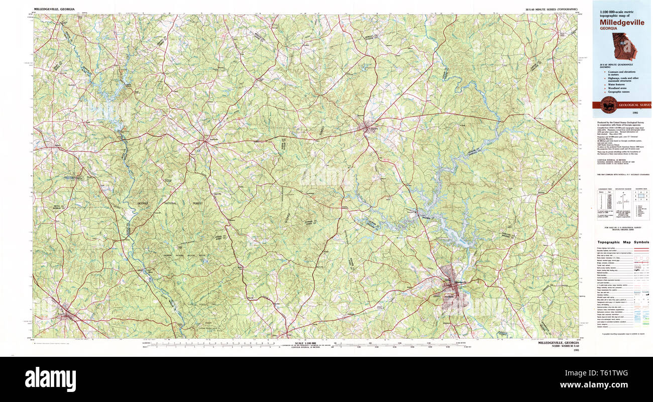 USGS TOPO Map Georgia GA Milledgeville 247652 1981 100000 Restoration Stock Photo