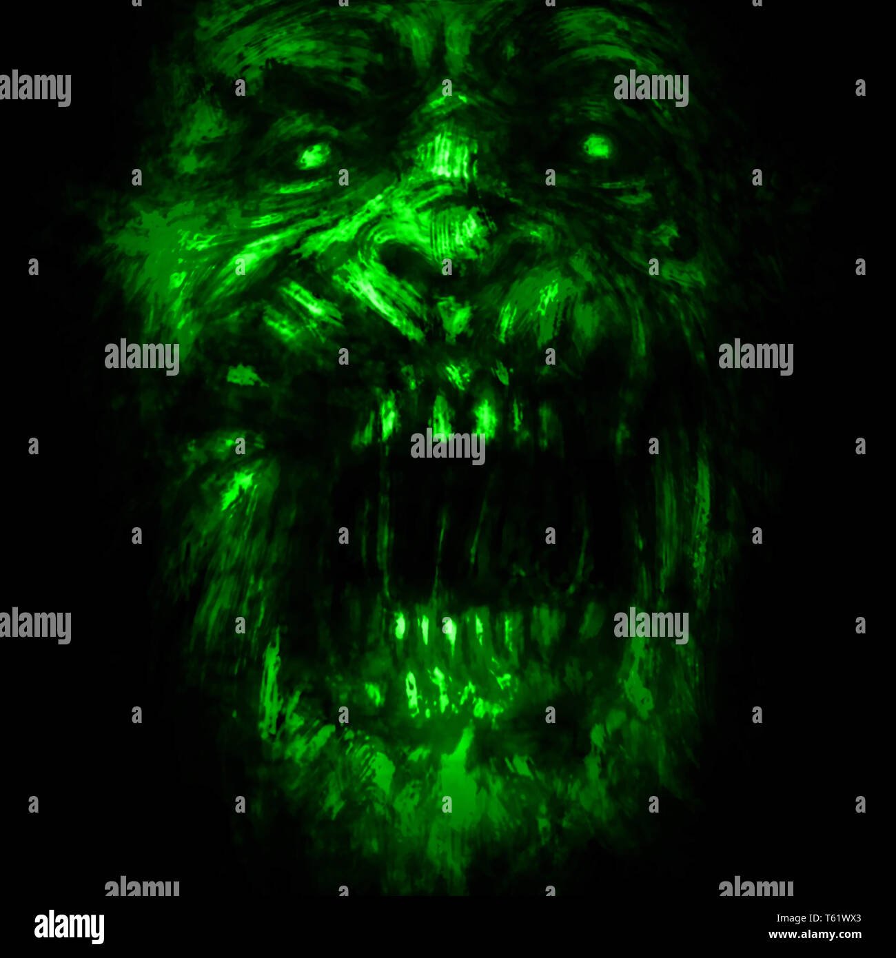 Abstraction Zombie Face On Black Background Illustration In Horror Genre Green Color Scary Monster Character Face Stock Photo Alamy