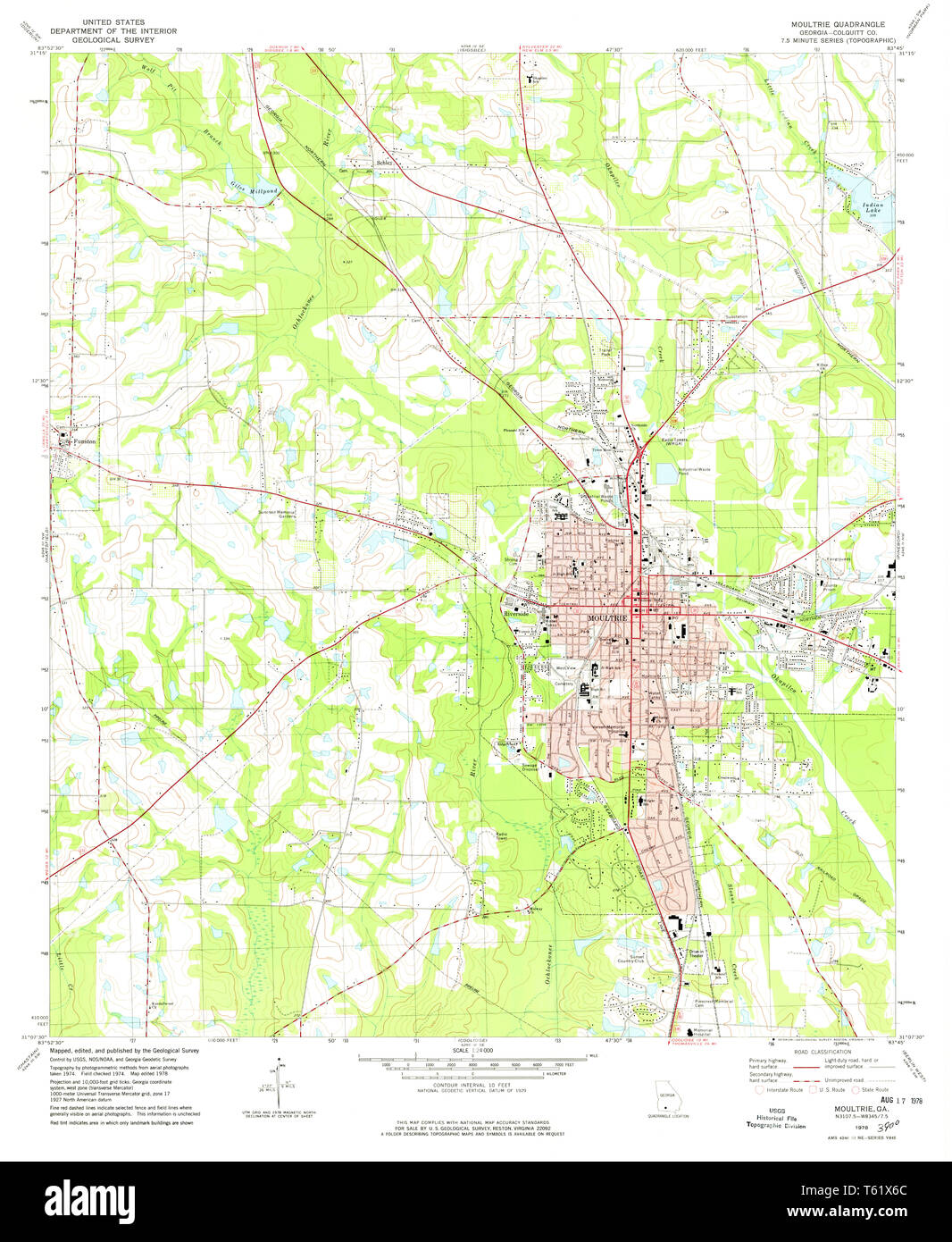 USGS TOPO Map Georgia GA Moultrie 246426 1978 24000 Restoration Stock Photo