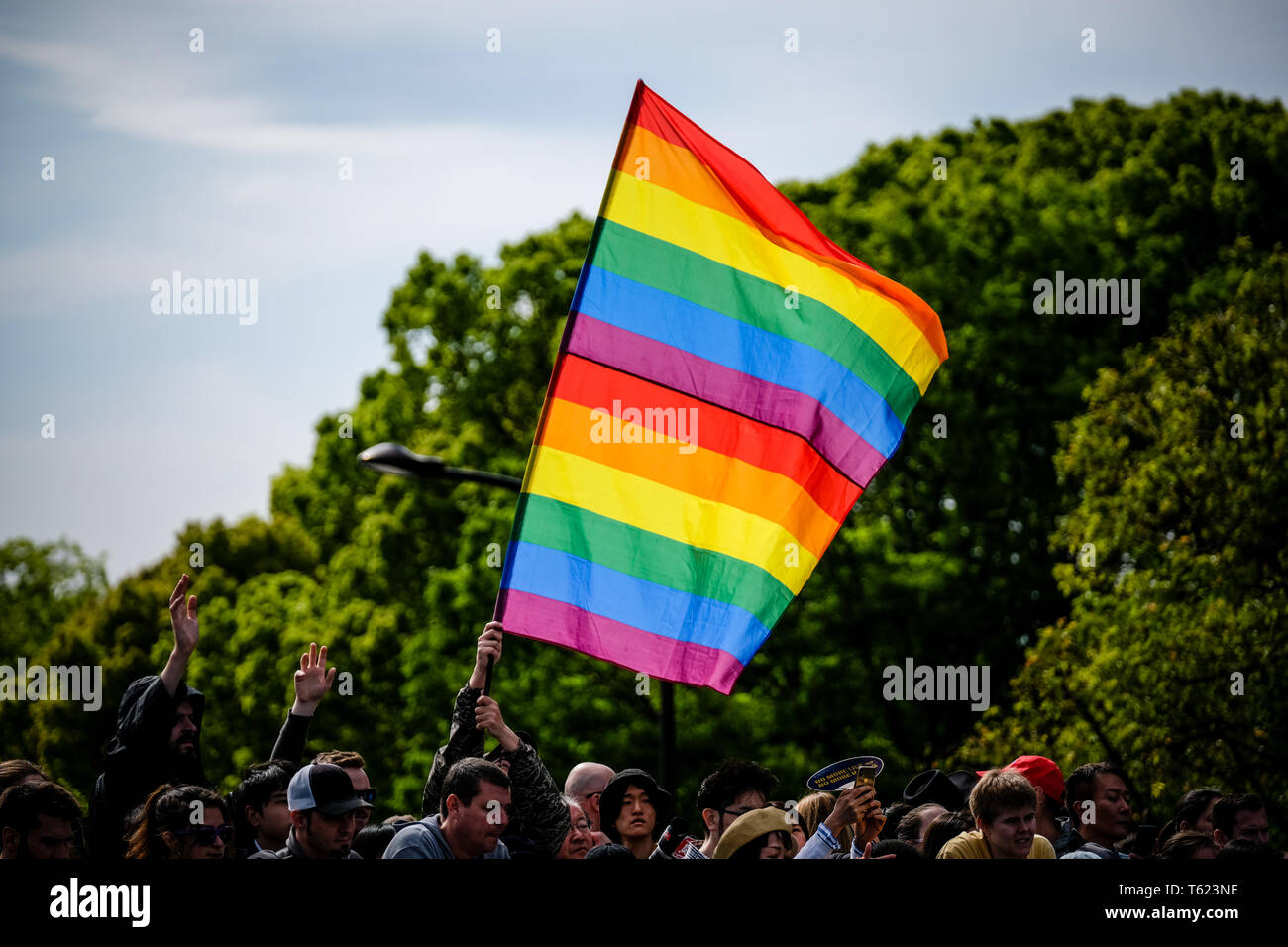 Tokyo, Japan. 28th Apr, 2019. Participants take part in the Tokyo Rainbow Pride Parade in Shibuya District, Tokyo. An estimated 10,000 people participated in the Tokyo Rainbow Pride parade and marched through the streets of Shibuya to spread awareness on a society free of prejudice and discrimination. Credit: Keith Tsuji/ZUMA Wire/Alamy Live News Stock Photo