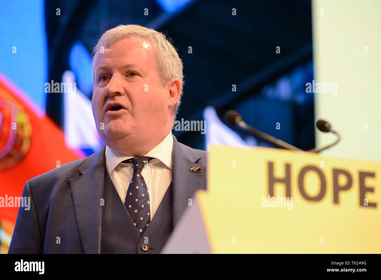 Edinburgh, Scotland, United Kingdom, 27, April, 2019. SNP Westminster leader Ian Blackford addresses the Scottish National Party's Spring Conference in the Edinburgh International Conference Centre. © Ken Jack / Alamy Live News Stock Photo