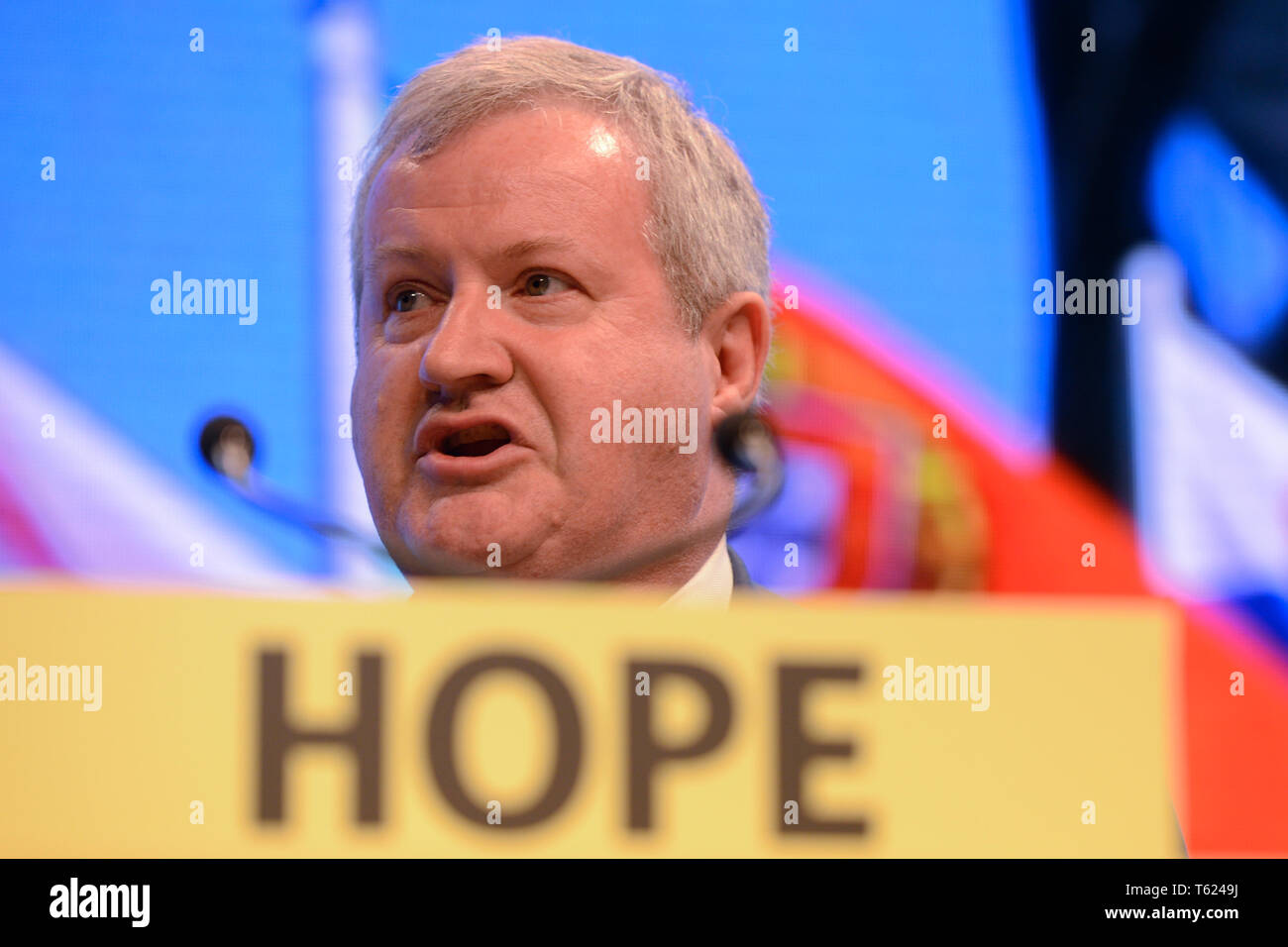Edinburgh, Scotland, United Kingdom, 27, April, 2019. SNP Westminster leader Ian Blackford addresses the Scottish National Party's Spring Conference in the Edinburgh International Conference Centre. © Ken Jack / Alamy Live News Stock Photo