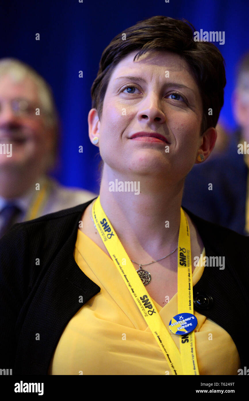 Edinburgh, Scotland, United Kingdom, 27, April, 2019. SNP MP Alison Thewliss listens to speeches at the Scottish National Party's Spring Conference in the Edinburgh International Conference Centre. © Ken Jack / Alamy Live News Stock Photo