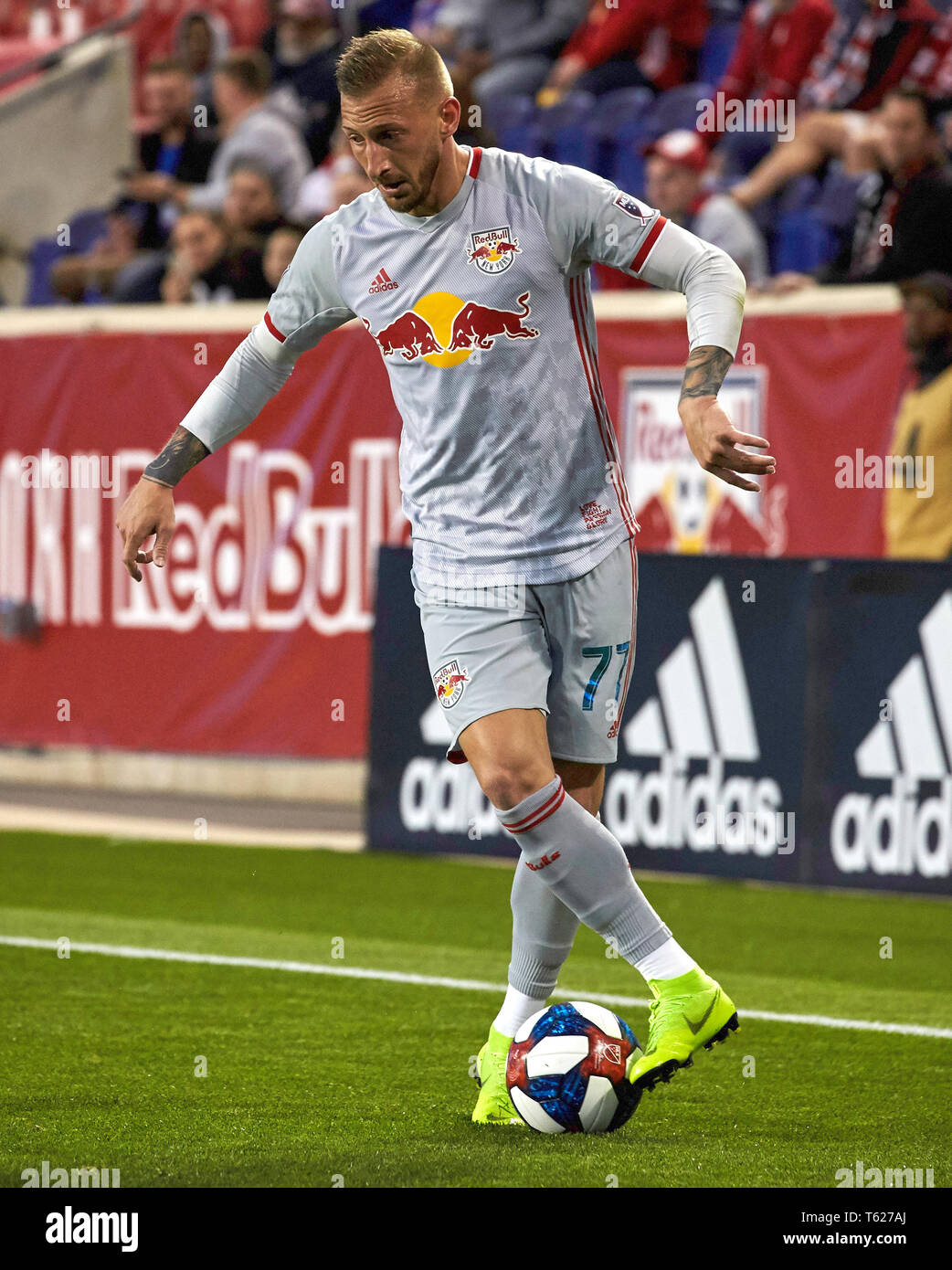 Harrison, New Jersey, USA. 27th Apr, 2019. New York Red Bulls midfielder  Daniel Royer in action during a MLS match between the FC Cincinnati and the New  York Red Bulls at Red
