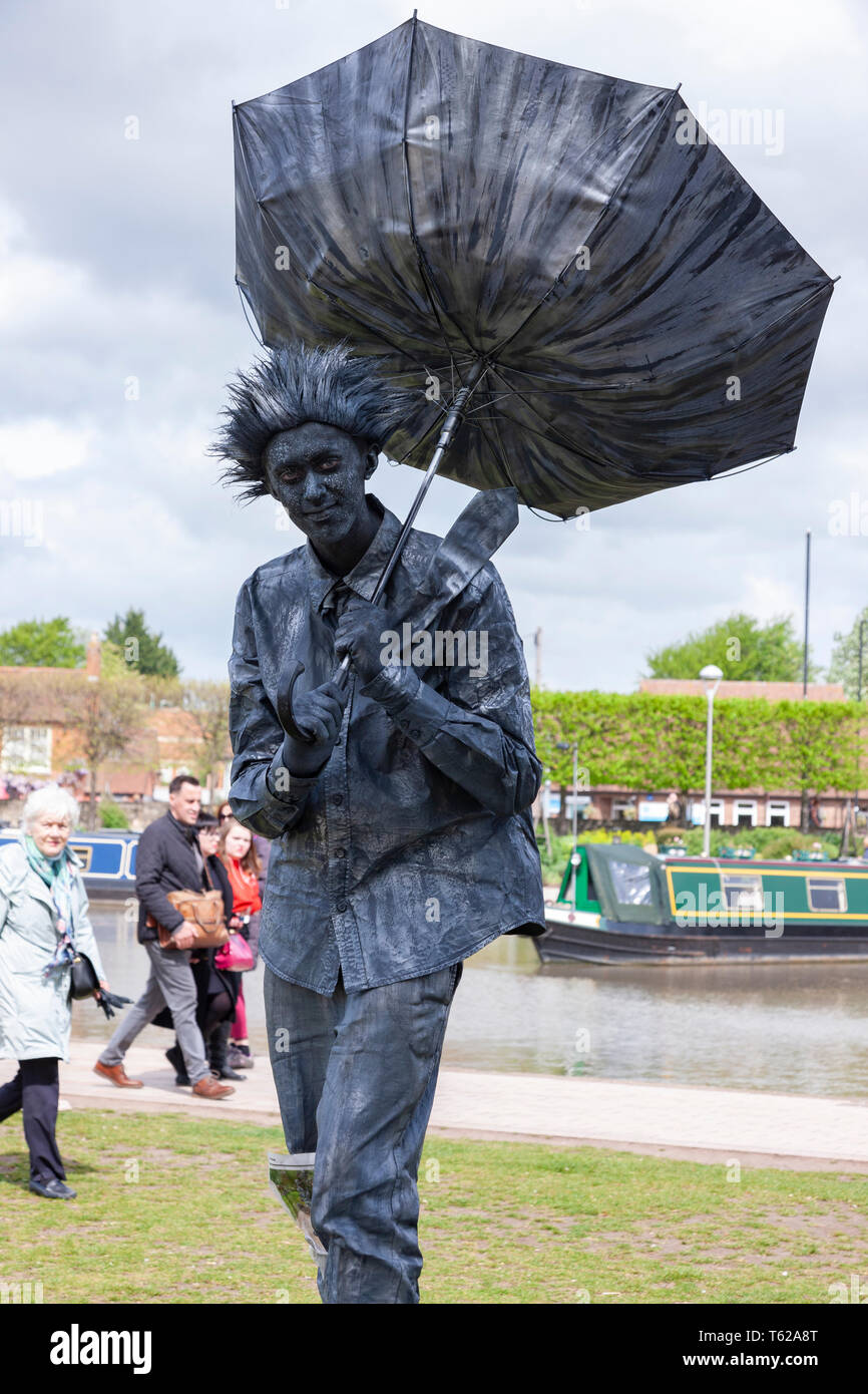 Stratford upon Avon, UK. 28th April 2019. Storm, Dutch. The final day of the U.K’s 2nd Living Statue Competition in Bancroft gardens which has been held over weekend, as part of the Shakespeare 455th Birthday Celebrations a unique event showcasing some of the best artists. Credit: Keith J Smith./Alamy Live News Stock Photo