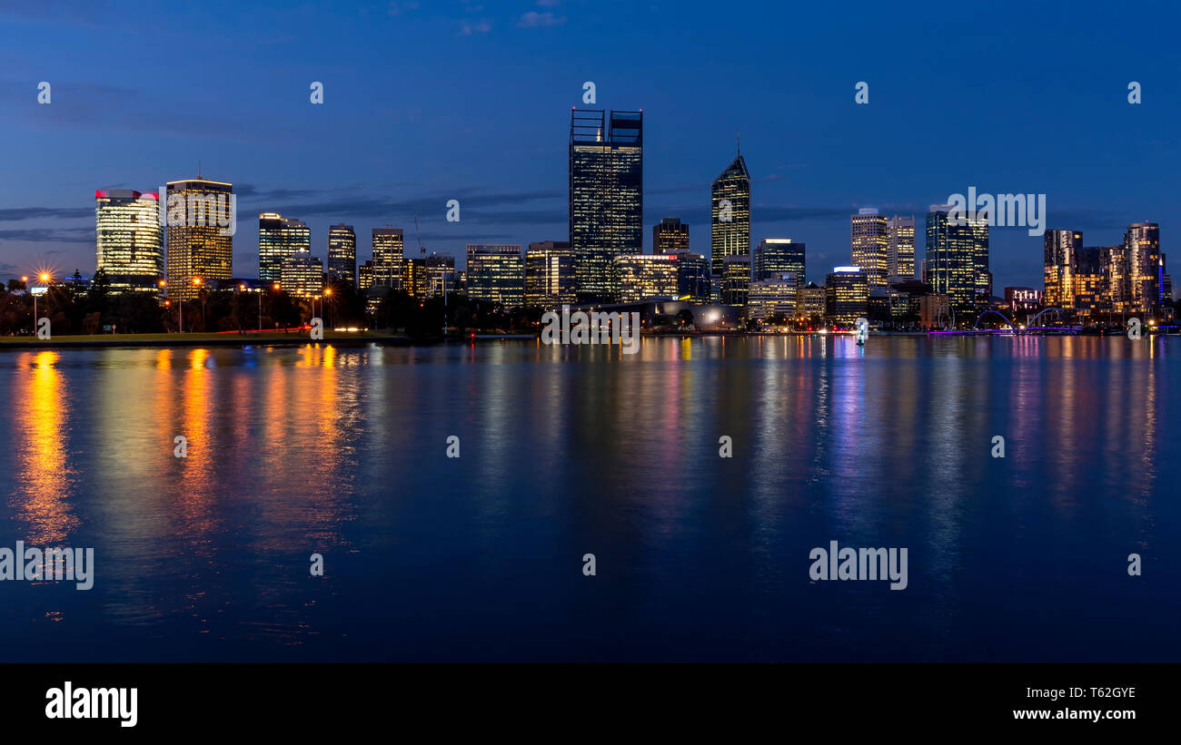 Beautiful View Of Central Perth At Blue Hour Western Australia Stock Photo Alamy