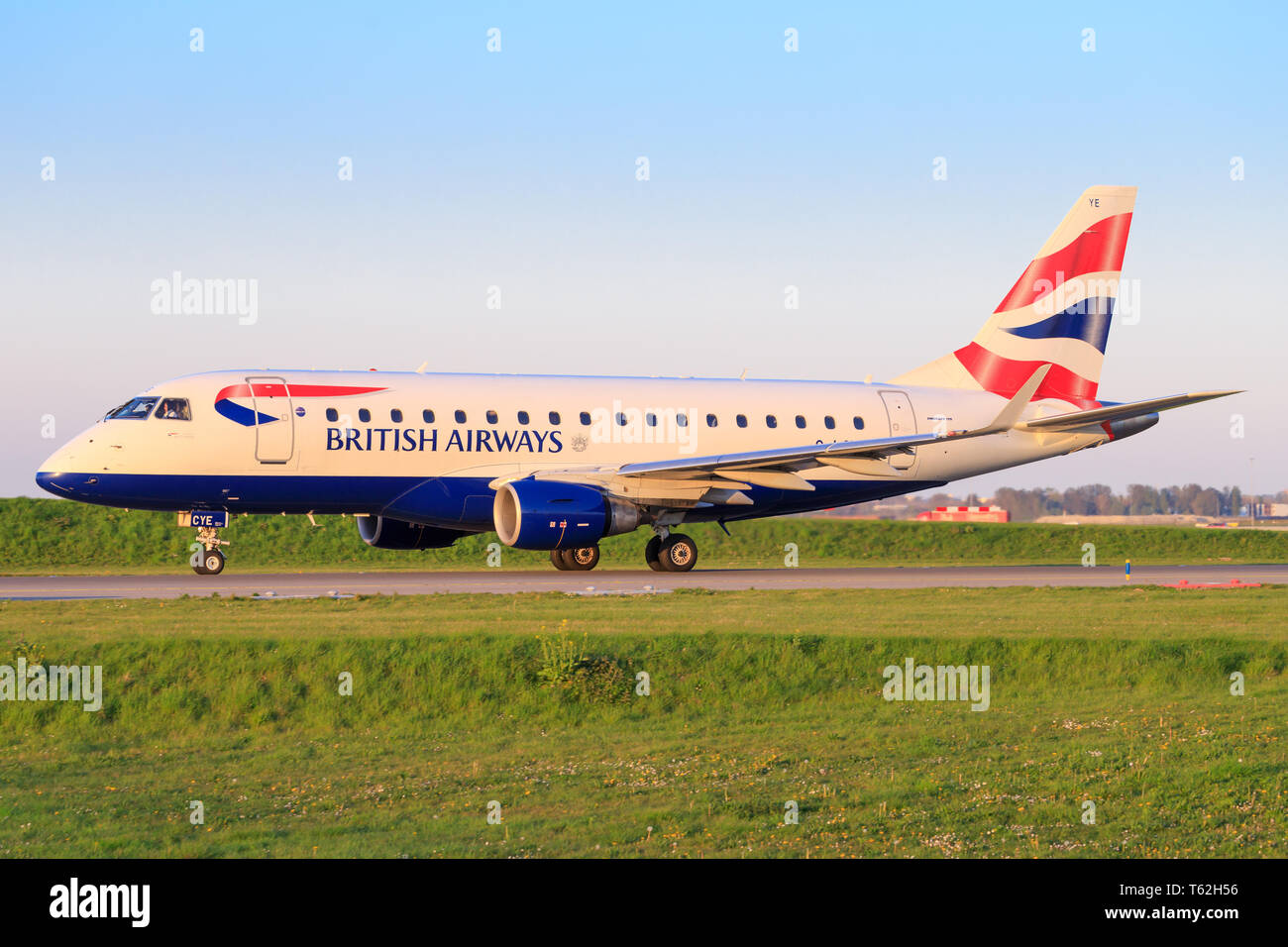 Amsterdam/Netherland Mai 01, 2019: Embraer from british airways at Amsterdam Airport Stock Photo