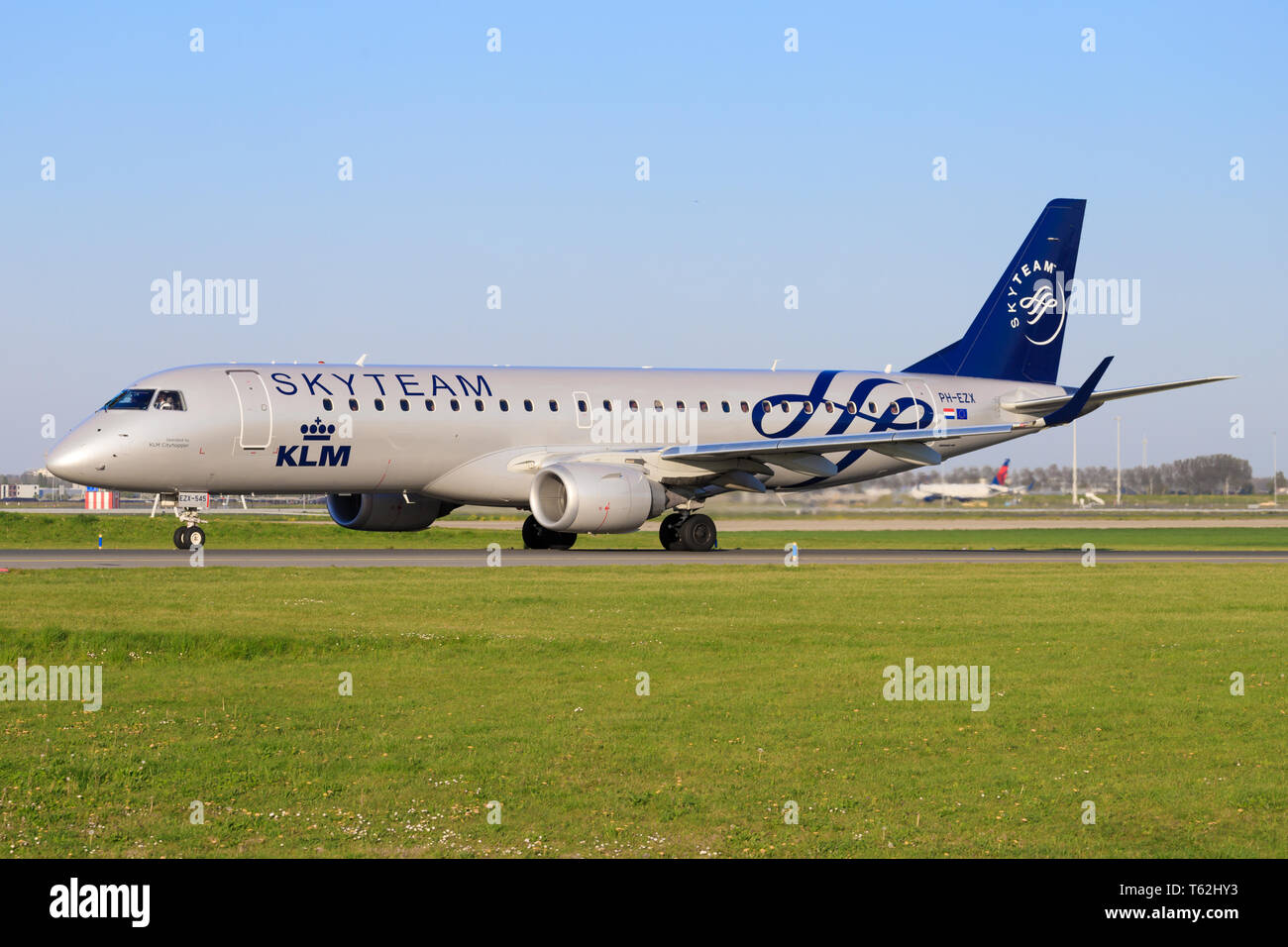 Amsterdam/Netherland Mai 01, 2019: Embraer from Flybe at Amsterdam Airport Stock Photo