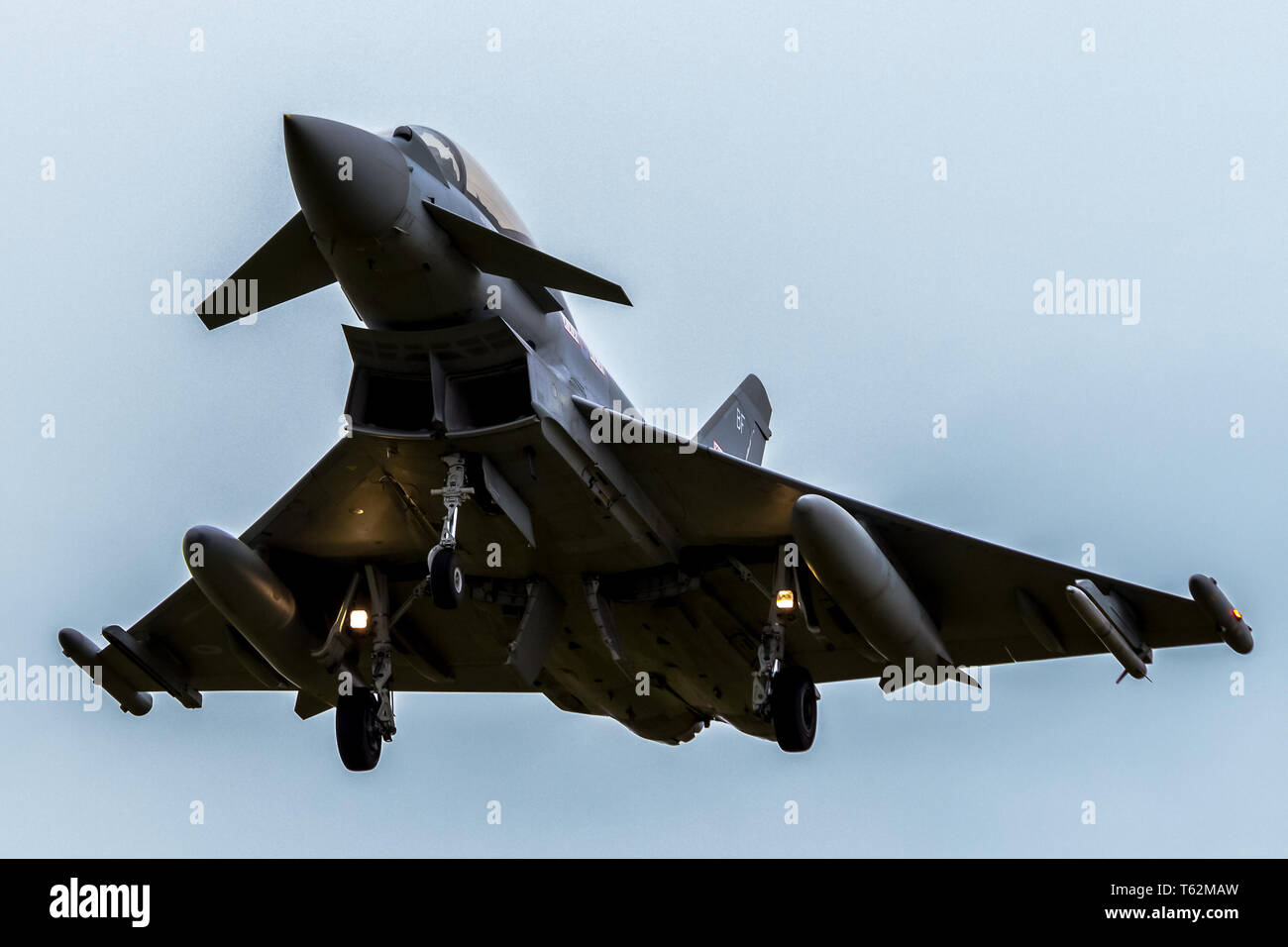 RAF Eurofighter Typhoon on approach with undercarriage down. Stock Photo