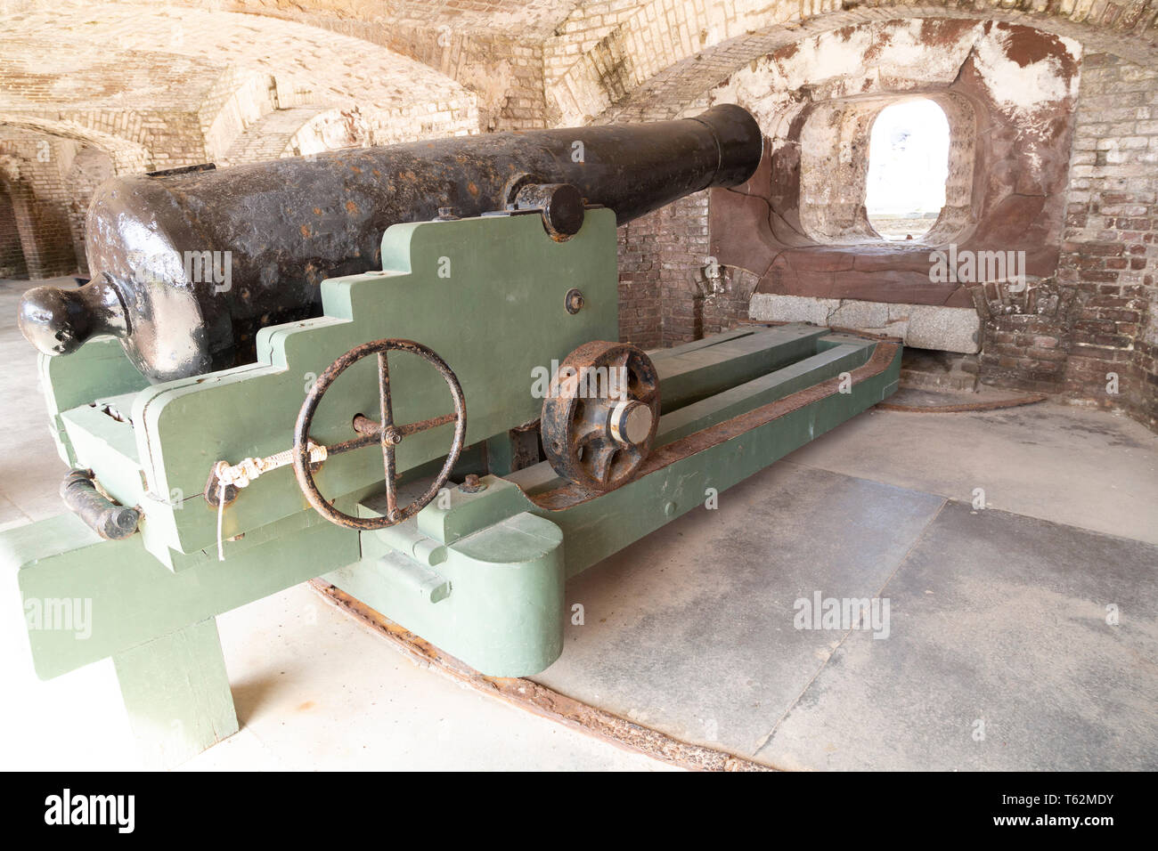 Gun at Fort Sumter near Charleston in South Carolina, USA. The fort was the target of the opening shots of the American Civil War. Stock Photo