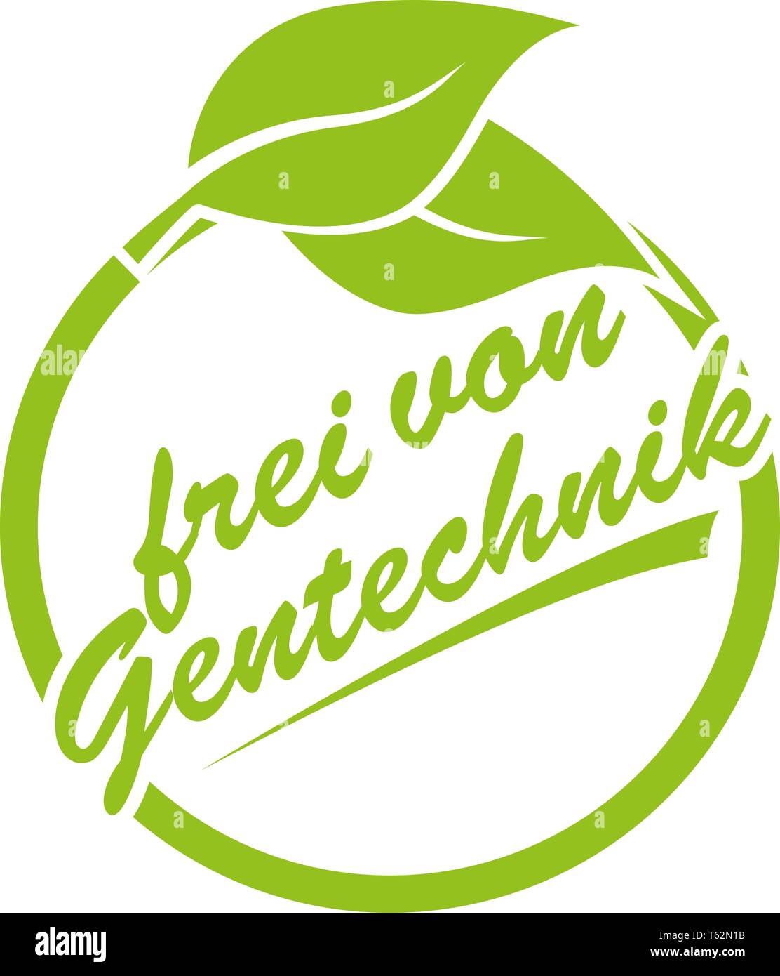 round green label with leaf and text frei von Gentechnik, German for ...