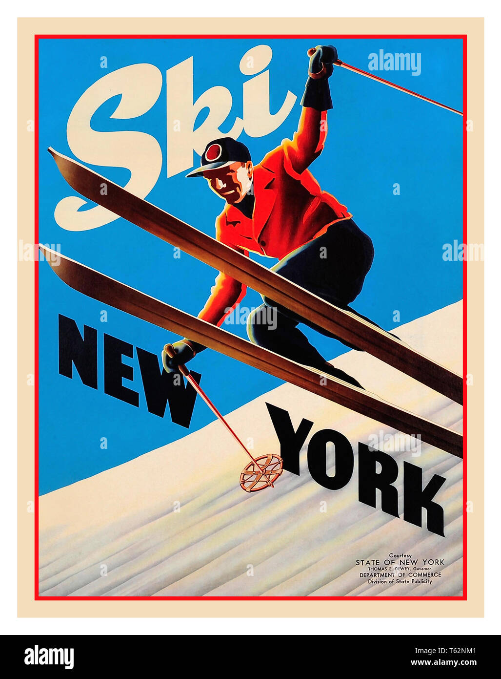 1940's Vintage Skiing Poster 'Ski New York' State of New York Publicity Department New York USA Stock Photo