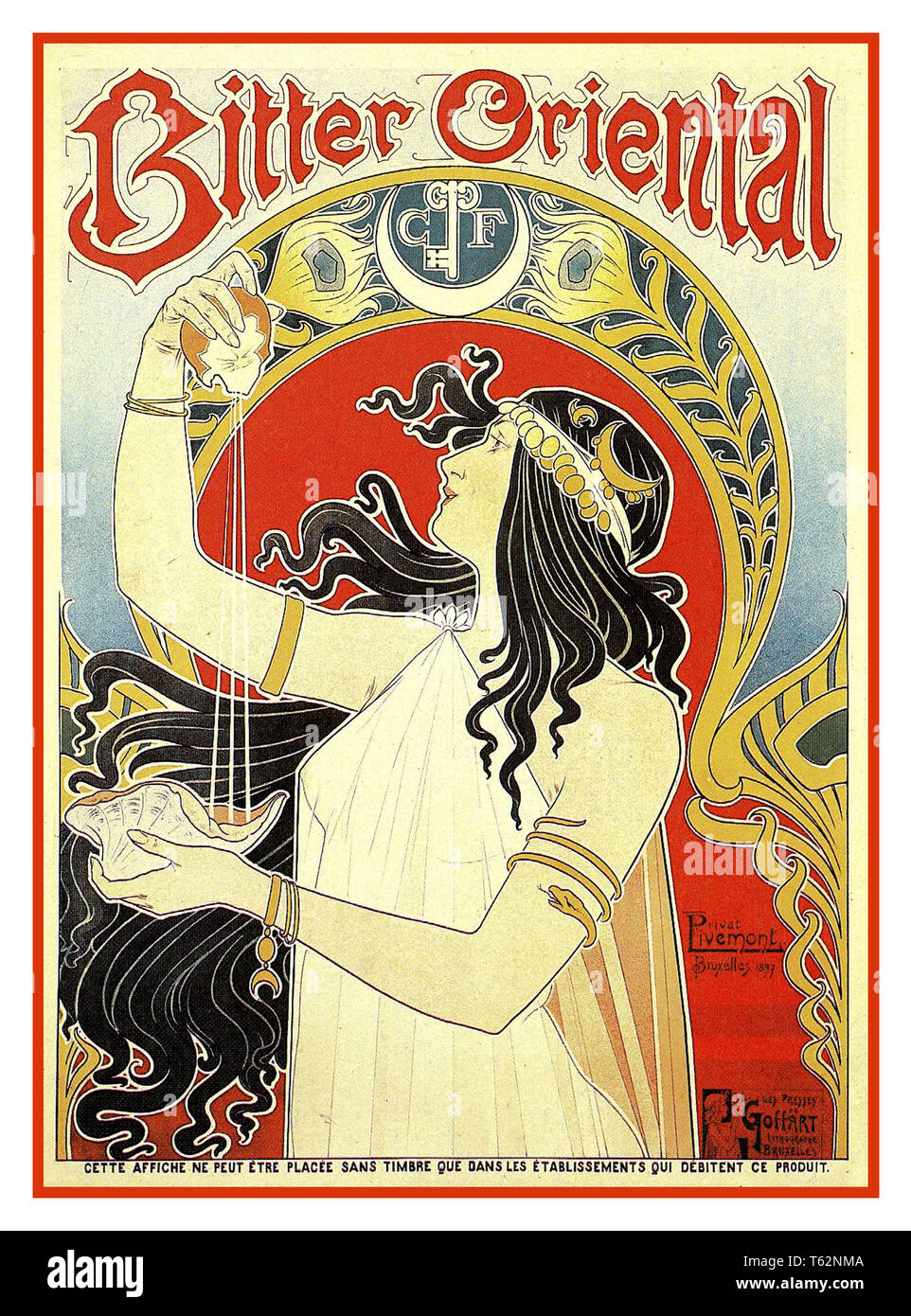Vintage 1890's Henri Privat Livemont Bitter Oriental Poster 1897 by Privat Livemont. Art Nouveau Advertising Art by Belgian master painter Henri Privat Livemont. Henri Privat-Livemont, was a Belgian artist and one of the best of the post-Mucha Art Nouveau stylists Stock Photo