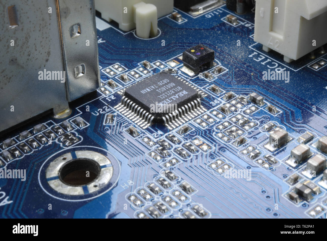 Motherboard macro photo showing realtek ic Stock Photo Alamy