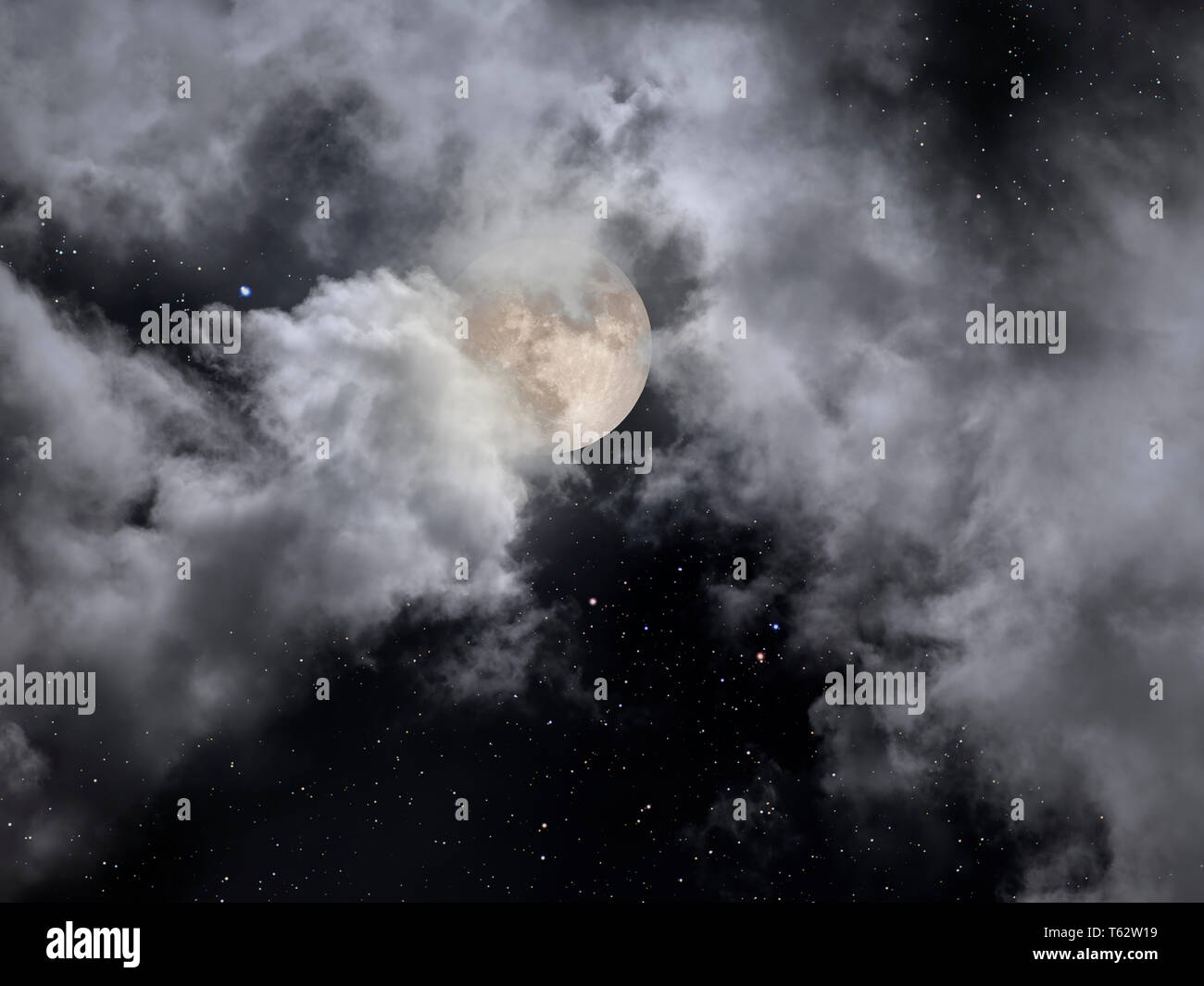 Cloudy full moon night sky with stars Stock Photo - Alamy