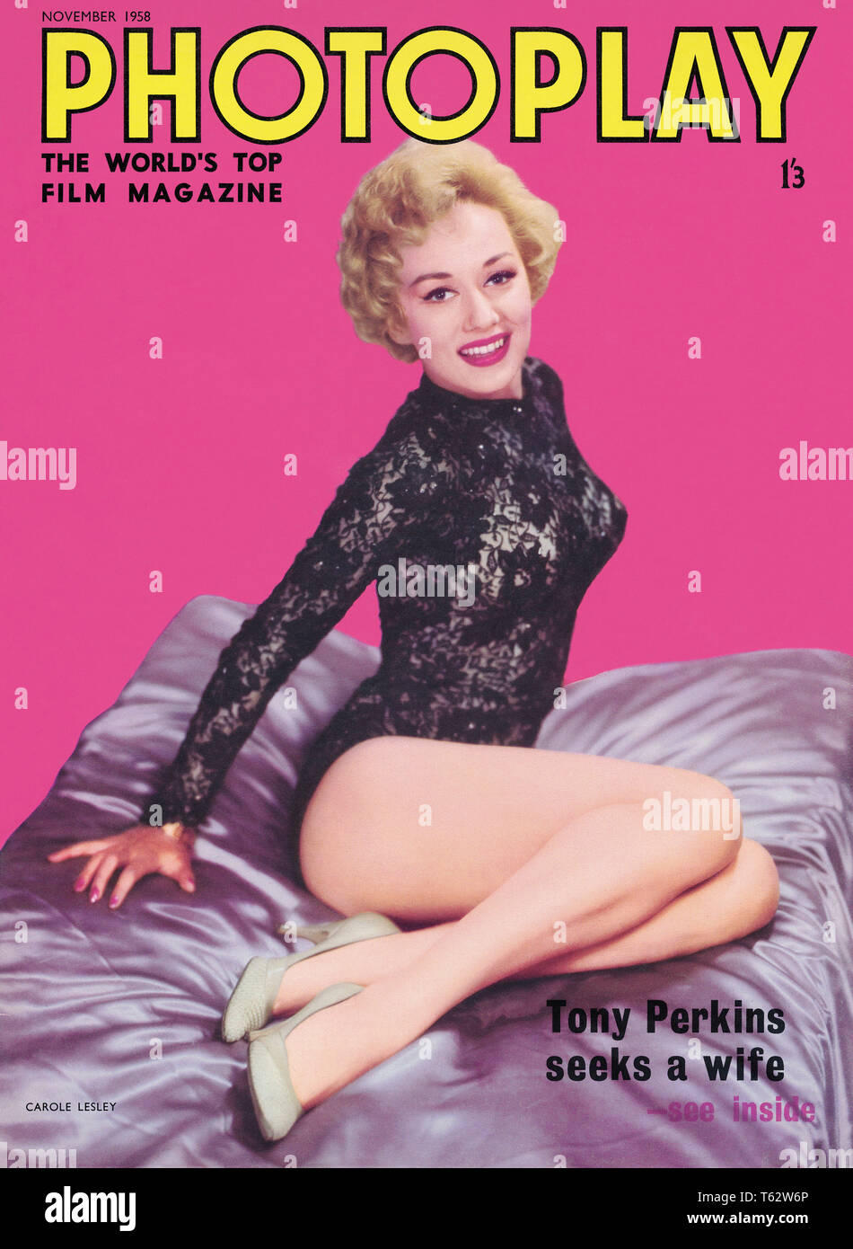 Front cover of the British edition of Photoplay magazine for November 1958, featuring actress Carole Lesley. Stock Photo