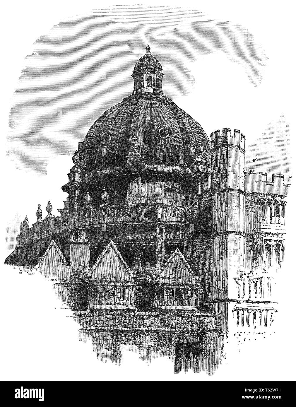 1891 engraving of the dome of the Radcliffe Camera, viewed from Brasenose College, Oxford, Oxfordshire, England. Stock Photo