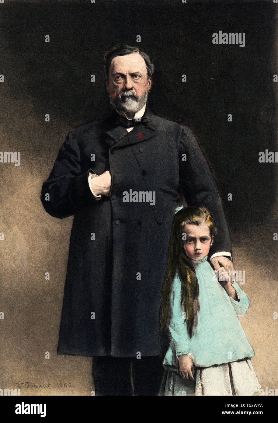 1800s 1880s PORTRAIT OF LOUIS PASTEUR CHEMIST SCIENTIST WITH GRANDDAUGHTER PAINTING BY BONNAT COLOR HALFTONE - kh13290 CPC001 HARS GRANDPARENT HOME LIFE COPY SPACE HALF-LENGTH DAUGHTERS PERSONS CARING MALES FATHERS MIDDLE-AGED 1800s MIDDLE-AGED MAN EYE CONTACT PROTECTION LOUIS CHEMIST DADS CONNECTION GRANDDAUGHTER 1880s STYLISH JUVENILES TOGETHERNESS CAUCASIAN ETHNICITY OLD FASHIONED Stock Photo