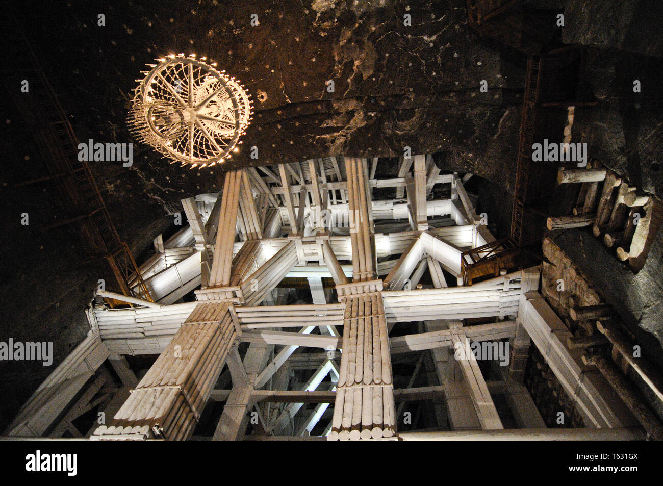 Wieliczka Salt Mine, salt-crystal chandelier, Poland Stock Photo